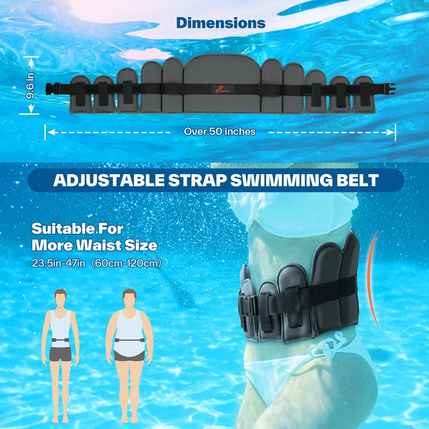 Aqua Belt Water Aerobics Equipment: Sportneer Aqua Float Belts Swimming Pool Exercise Set with Adjustable Buoyancy Blocks Jogger Floatation Belt for Adults Youth Aquatic Fitness Training Equipments L