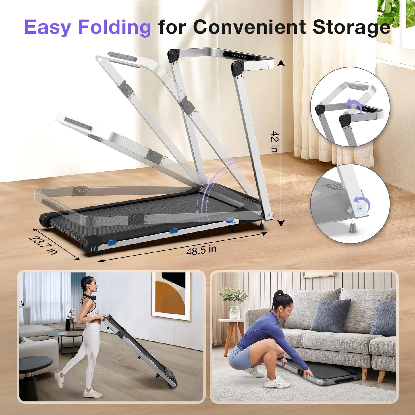 Cardirun 3 in 1 Foldable Treadmill with Desk Workstation - 3.0HP & 350 lb Capacity, Under Desk Treadmill with Incline for Home Small, Smart Voice Control & App & Remote Control, 2s Folding