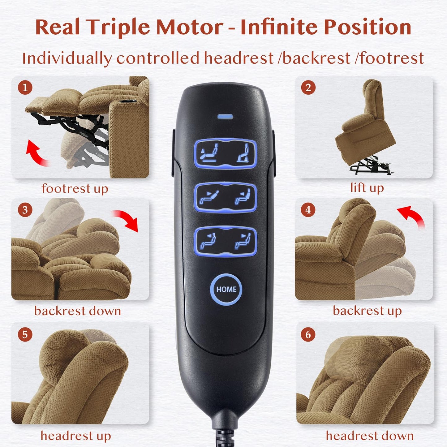 Neioml 2 Set Triple Motor Large-Wide Power Lift Recliner Chair for Elderly Big and Tall, Lay Flat, Heat and Massage, Infinite Position, Power Headrest,Plush Flannel, Set of 2 - (Beige)