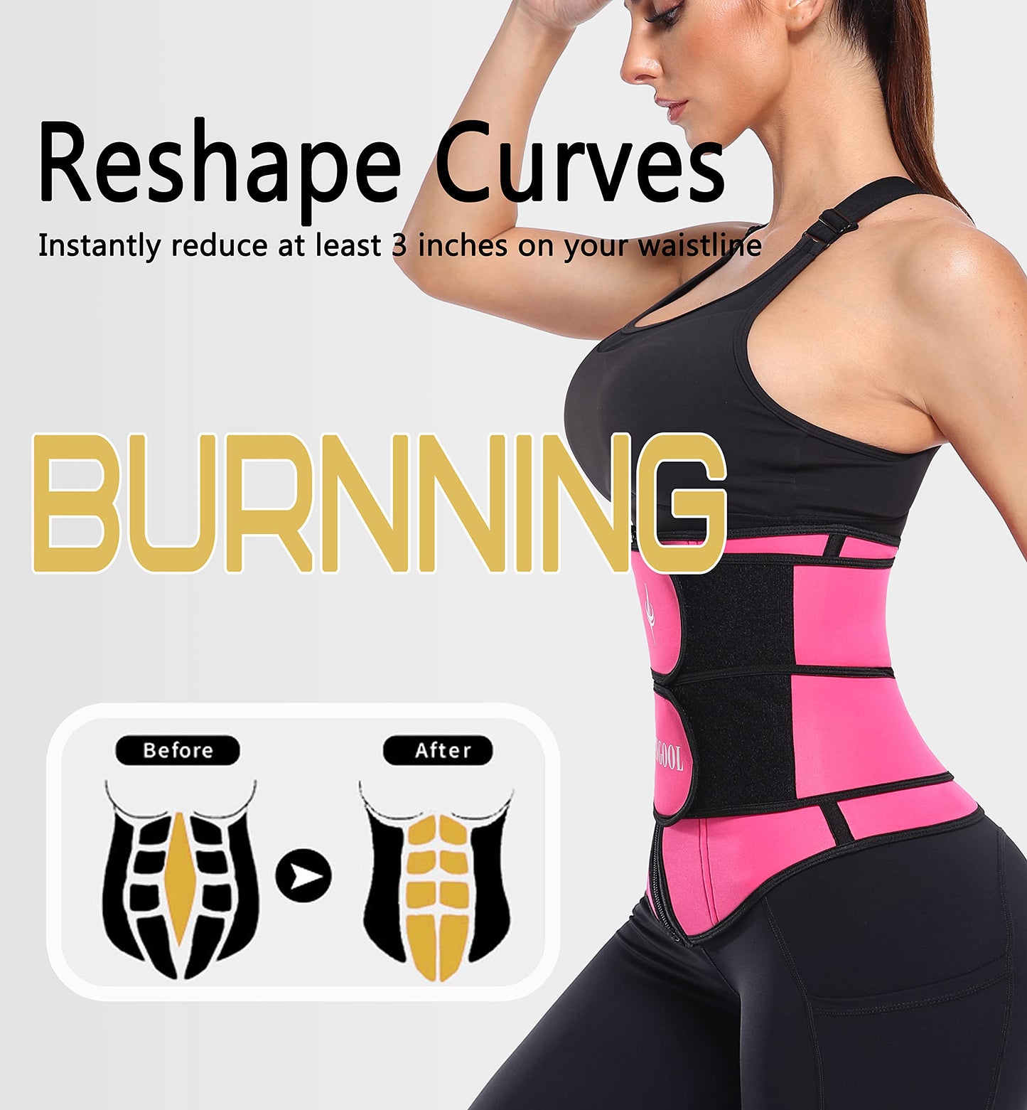 ANGOOL Neopren Waist Trainer For Women,Workout Plus Size Trimmer Belt Sauna Sweat Corset Cincher With Zipper S Pink