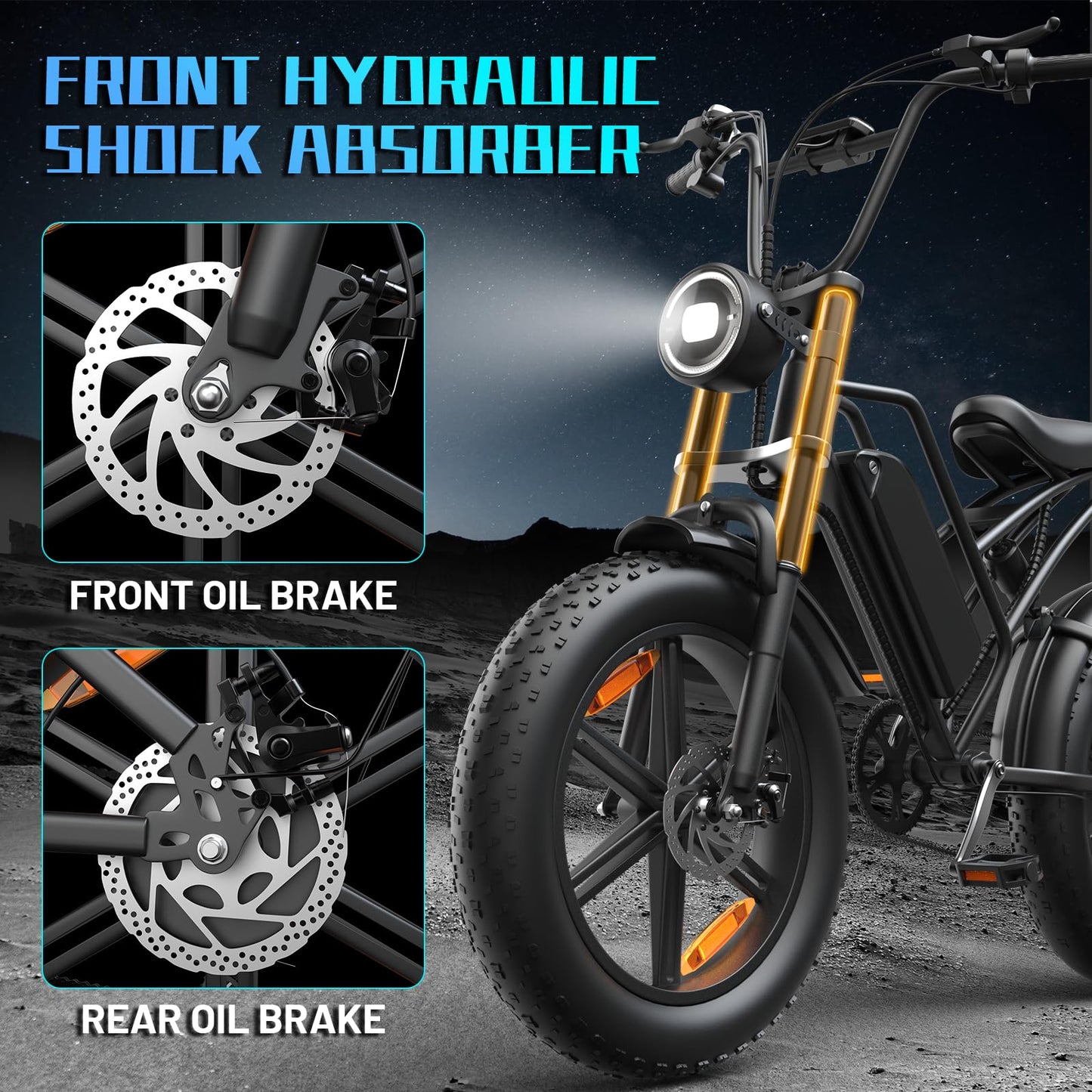 E500 Electric Bike for Adults 1000W Peak Motor, 20" Fat Tire Electric Bicycles with 40 Miles PAS Range, 7 Speed E-Bike with 48V Removable Battery, Dirt Ebike for Mountains, Sand, Road, Beach, Snow