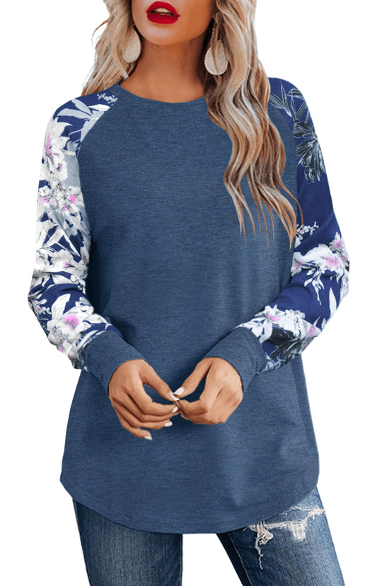 Aifer Womens Long Sleeve Tee Shirt Cute Round Neck Fall Tops Fashion Crewneck Sweatshirts Blue Outfits Pullover