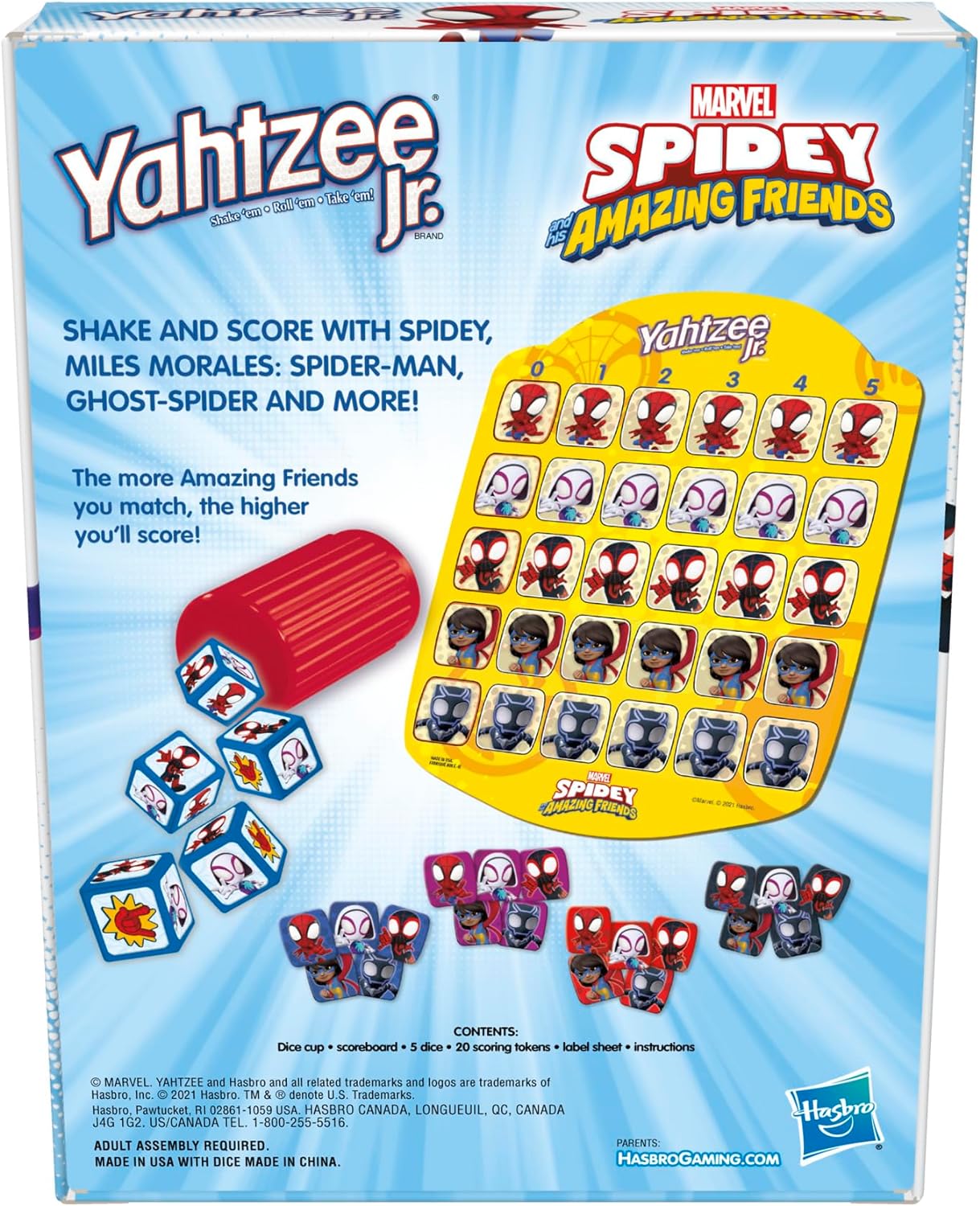 Hasbro Gaming Spidey and His Amazing Friends Yahtzee Jr.Marvel Edition Board Game for Kids, Ages 4 and Up (Amazon Exclusive)