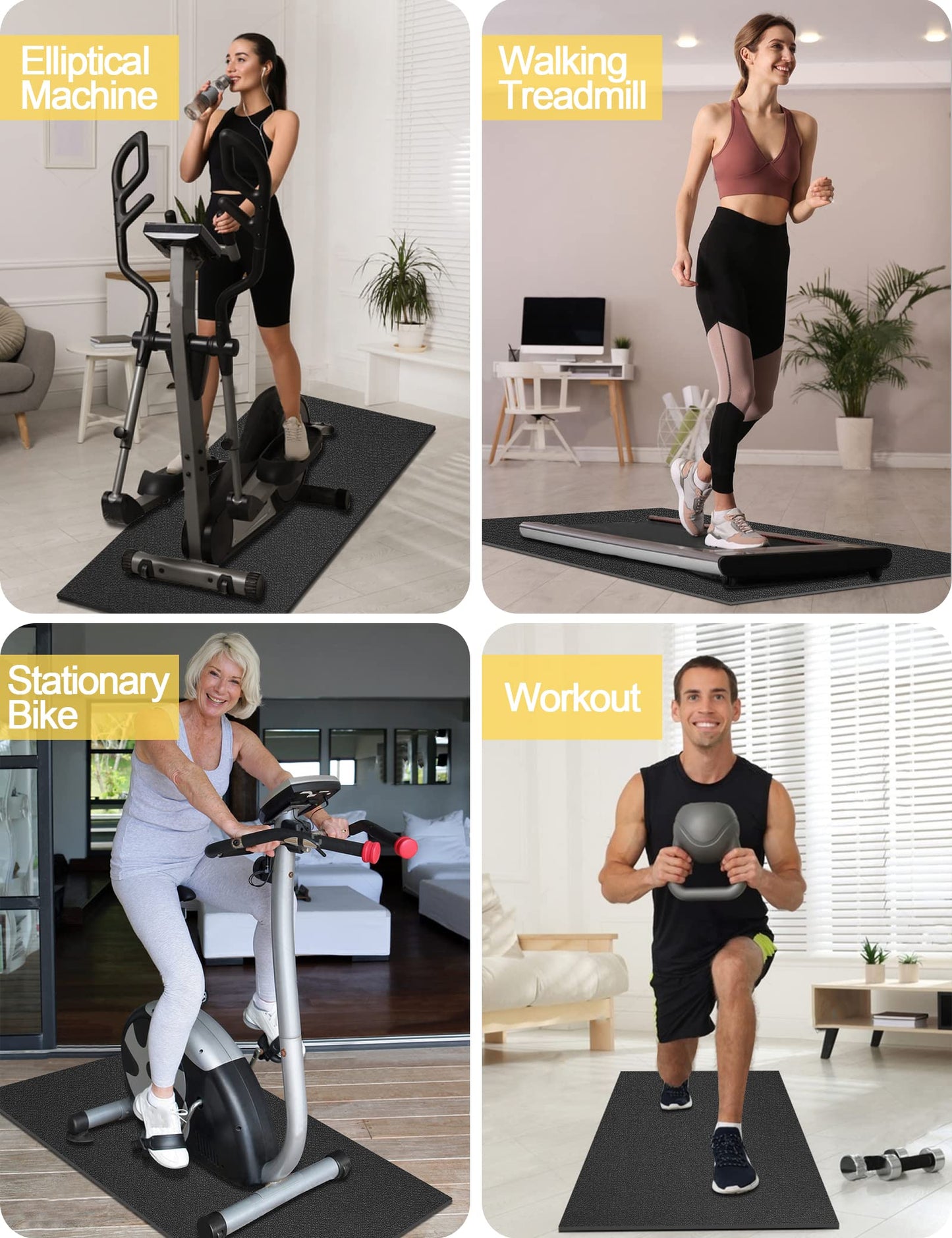 Treadmill Mat,60" x 30",6mm Thickness Exercise Equipment Mat for Carpet Hardwood Floors, Compatible with Walking Pad,Spin Bike,Elliptical Trainer,Rowing Machine