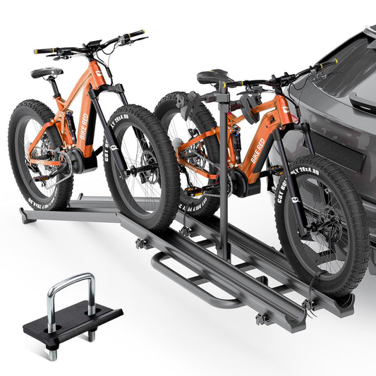 YZONA 2 EBike Rack up to 5", Lockable & Foldable Bike Racks with Ramp, 200 LBS Capacity Fat Tire Carrier, Electric Bicycles Racks Platform for Standard, Fits 2" Hitch for SUVs Cars Trucks Vans