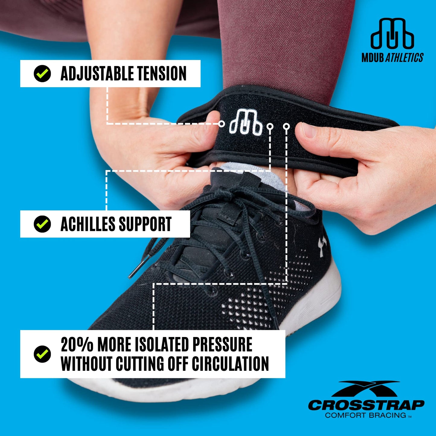 CROSSTRAP Achilles Strap - Ankle Support for Achilles Tendonitis - Support Brace for Men and Women - Neoprene Ankle Support for Running Cycling Sports