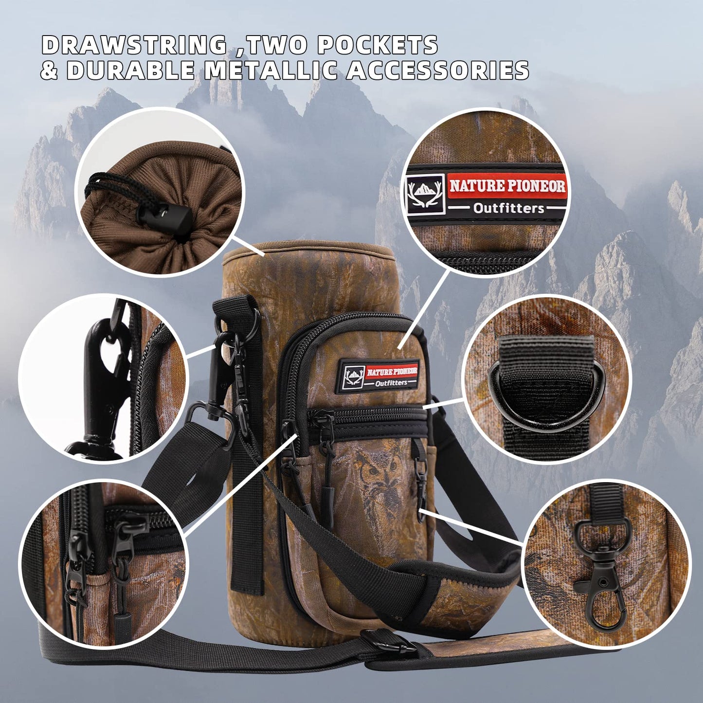 NATURE PIONEOR Water Bottle Carrier Holder Sleeve with Adjustable Strap25 32 40 oz, Insulated Water Bottle Holder Sling Bag