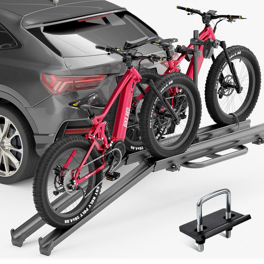 EYOUHZ 2 EBike Rack up to 5", Foldable & Lockable Bike Racks with Ramp, 200 LBS Capacity Fat Tire Carrier, Electric Bicycles Racks Platform for Standard, Fits 2" Hitch for SUVs Cars Trucks Vans
