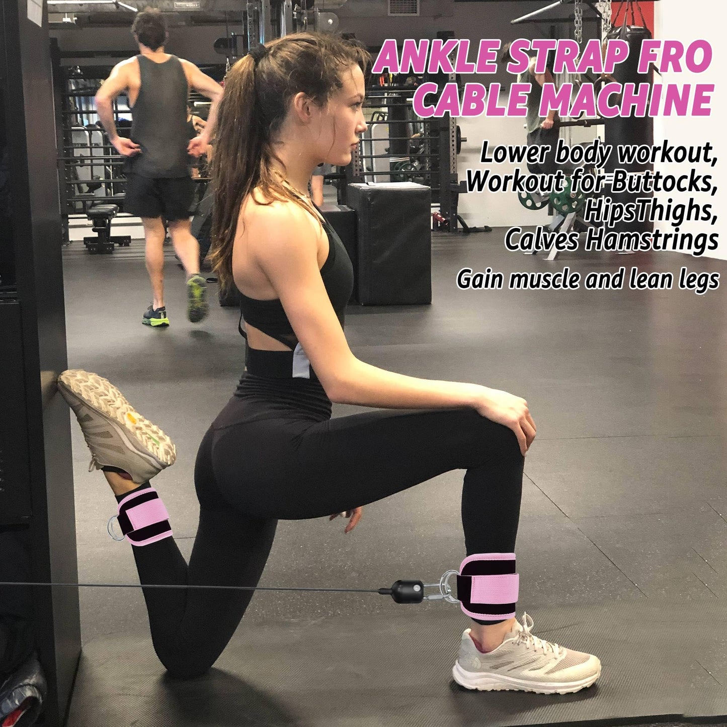 Anemeeoke Fitness Ankle Straps for Cable Machine, Kickbacks Glute Workouts, Lower Body Exercises, Adjustable Leg Straps with Neoprene Padding Men Women(Rose-Pink)