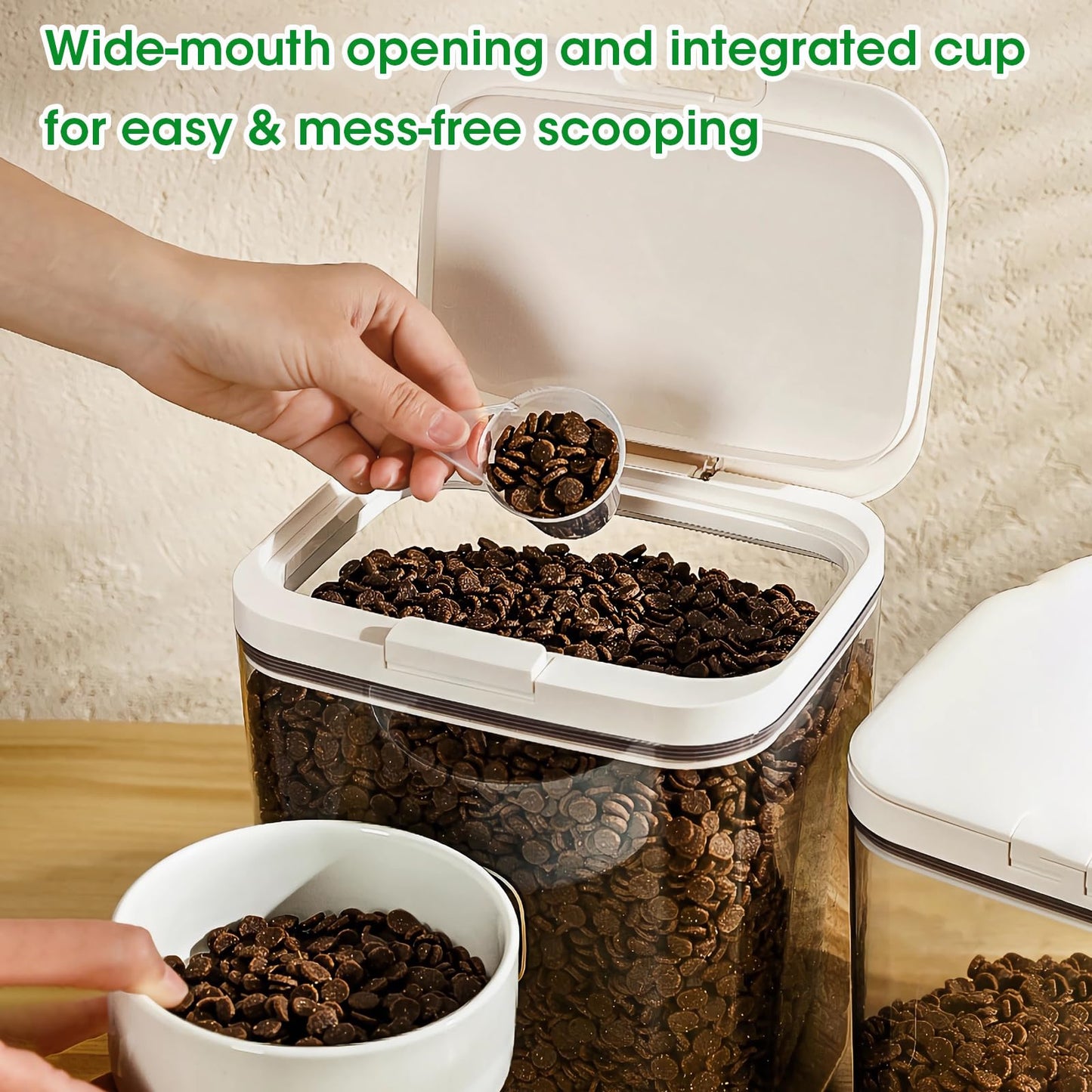 2 Pack Large Dog Treat Container Bins 2 Qt + 3 Qt with One-Press Flip-up Lid, Airtight Pet Dog Cat Treat Jar for Countertop, Pet Biscuit Canister Cookie Holder