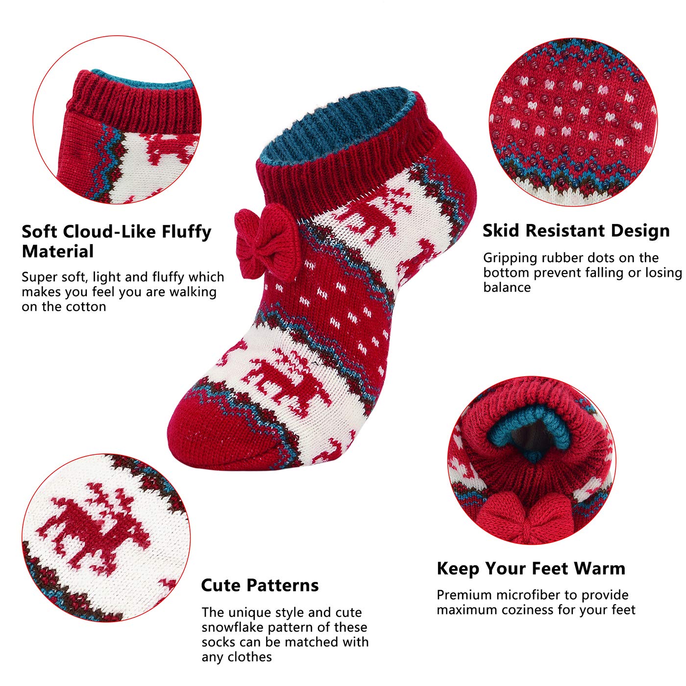 American Trends Slipper Socks for Women Non Slip Christmas Socks Comfy Warm Winter Grippy Socks with Grippers Beige Red Snow