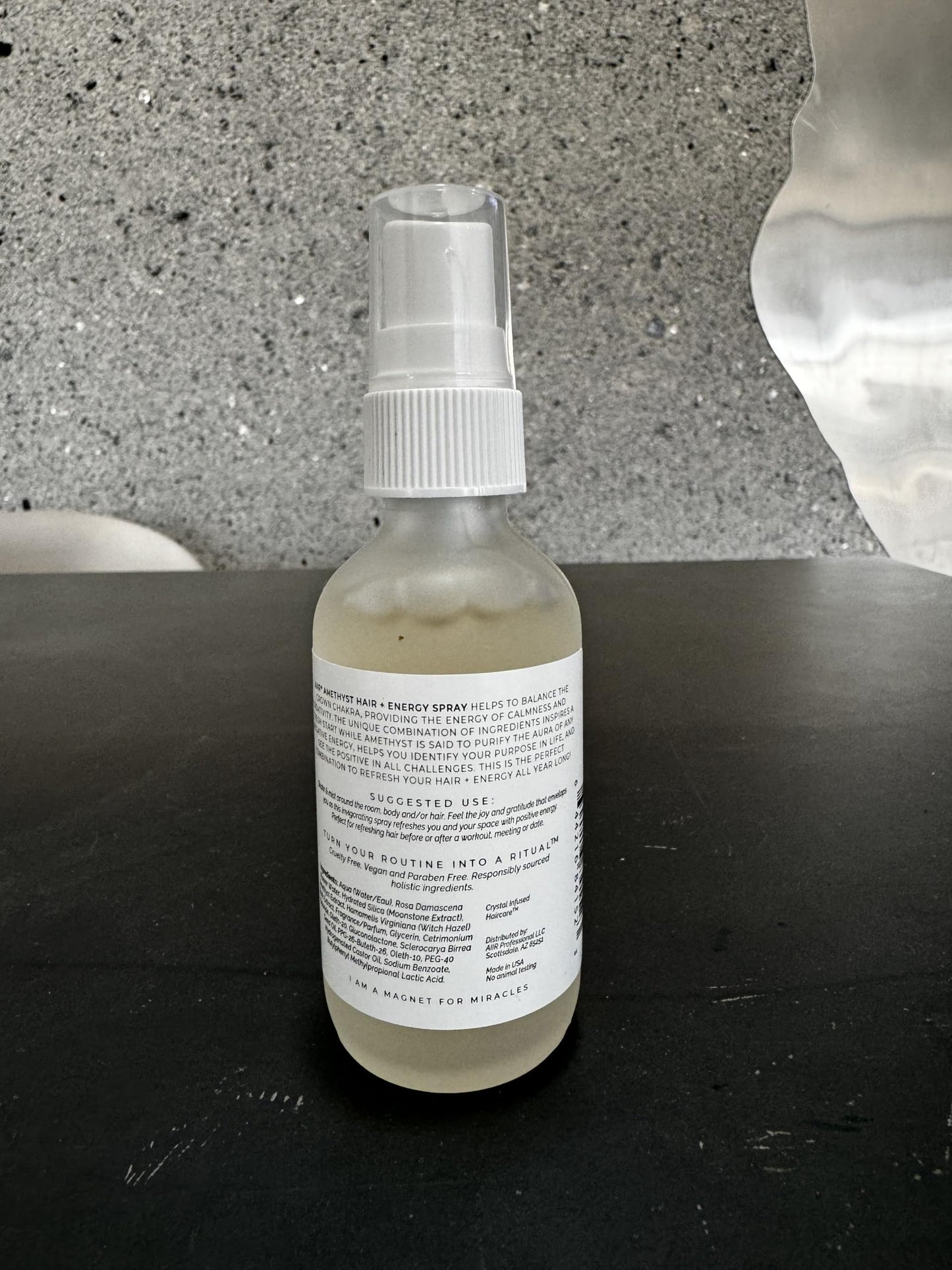 AIIR Amethyst Hair + Energy Refresher - 2 Fl Oz Crystal Infused Room and Hair Mist with Rose Water for Positive Energy Cleansing