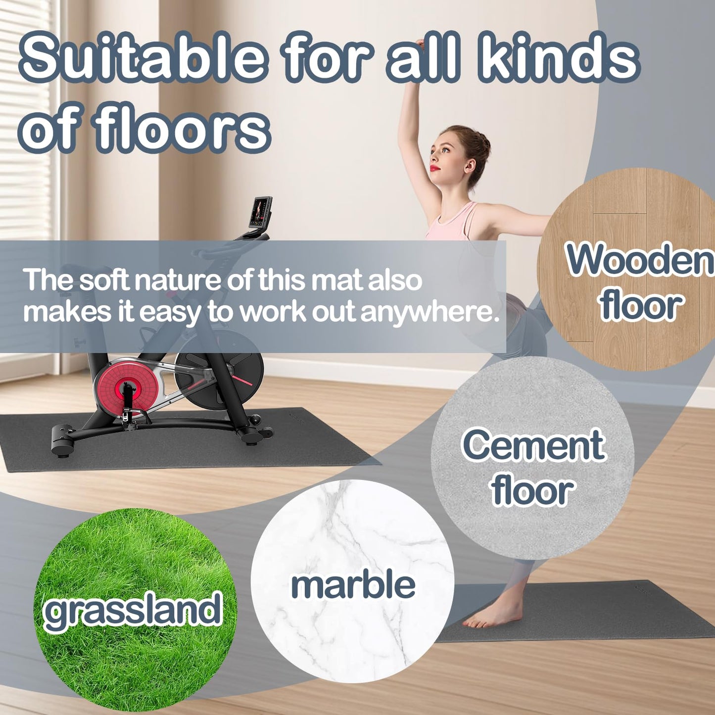 Primero Basics Treadmill Mat for Exercise Equipment – 72" x 48" Rubber Floor Protector Mat for Home Gym, Bike, Rowing Machine – Anti-Slip PVC, Easy to Clean, Workout or Garage Gym Flooring