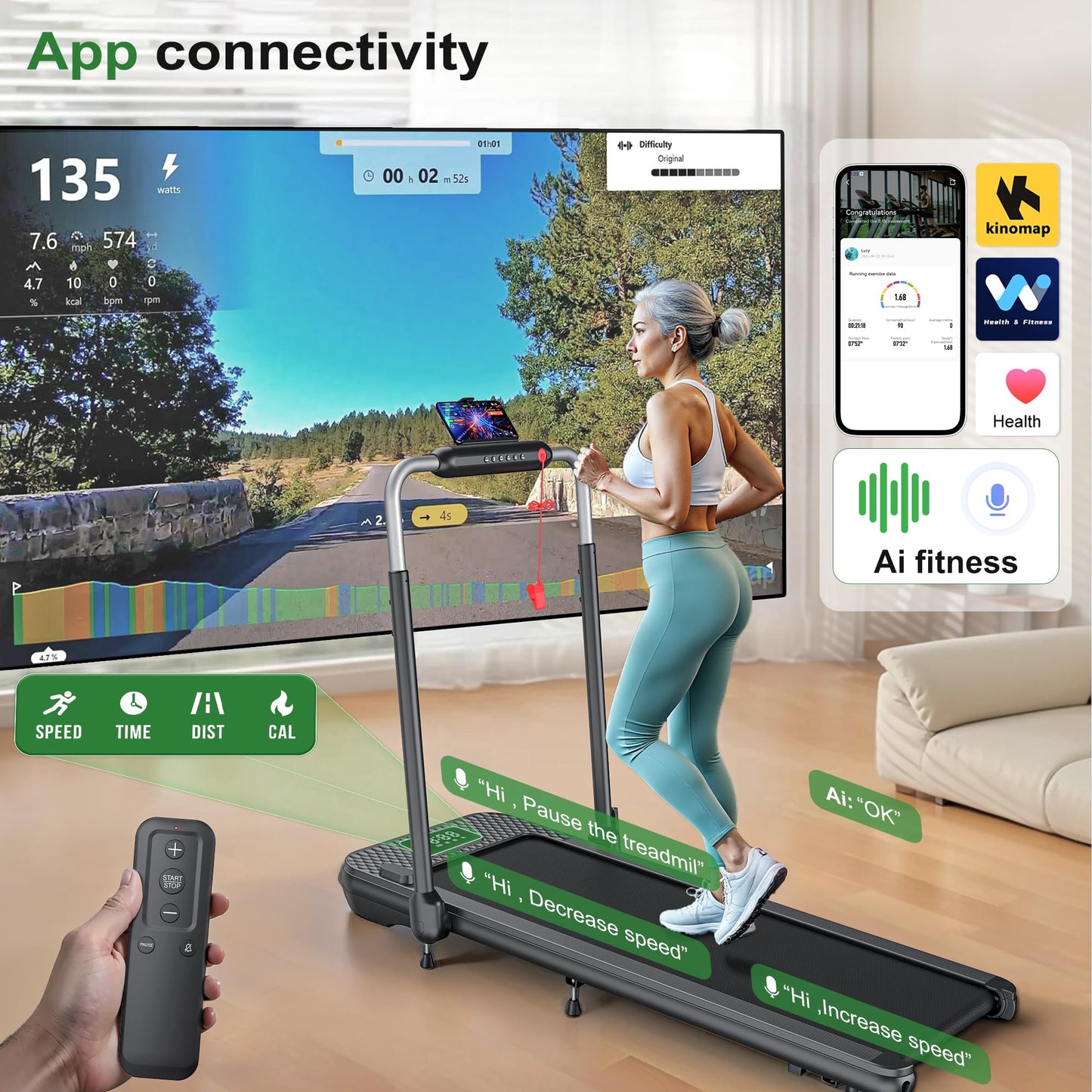 WELLFIT Foldable Walking Pad with 10% Incline, 340+ lbs Capacity, Standing Under Desk Treadmill for Home Office - 3.0HP Low Noise Running Pad with Smart Voice Control,Works with Apps & Remote