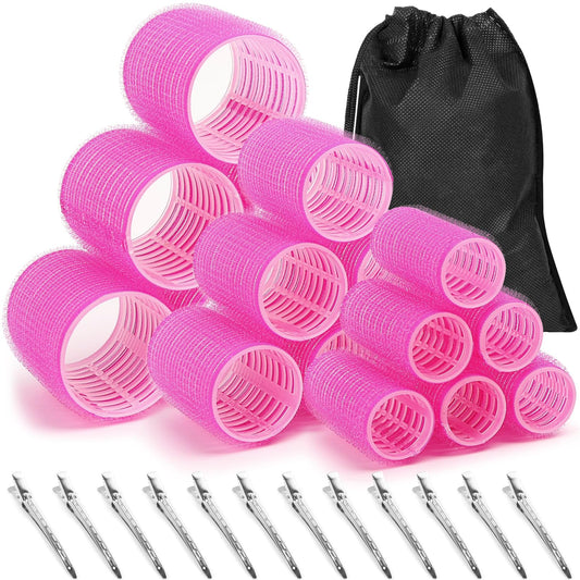anezus Self Grip Rollers Hair Curlers 30Pcs Set with 18Pcs Hair Roller 3 Sizes (6 Large Rollers, 6 Medium Rollers and 6 Small Rollers) and 12 Clips for Long Medium Short Hair Volume