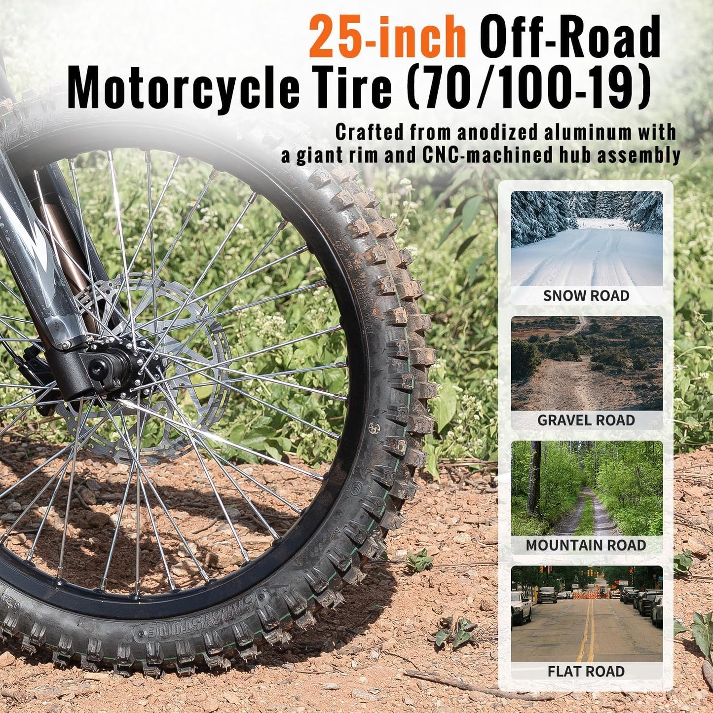 Riding'times GT73 Electric-Dirt-Bike for Adults Teens, 25" Knobby Tire 2400W Electric-Motorcycle with 48V 36.4AH Battery Ebike 37MPH Hydraulic Brakes Mountain Off-Road EBike