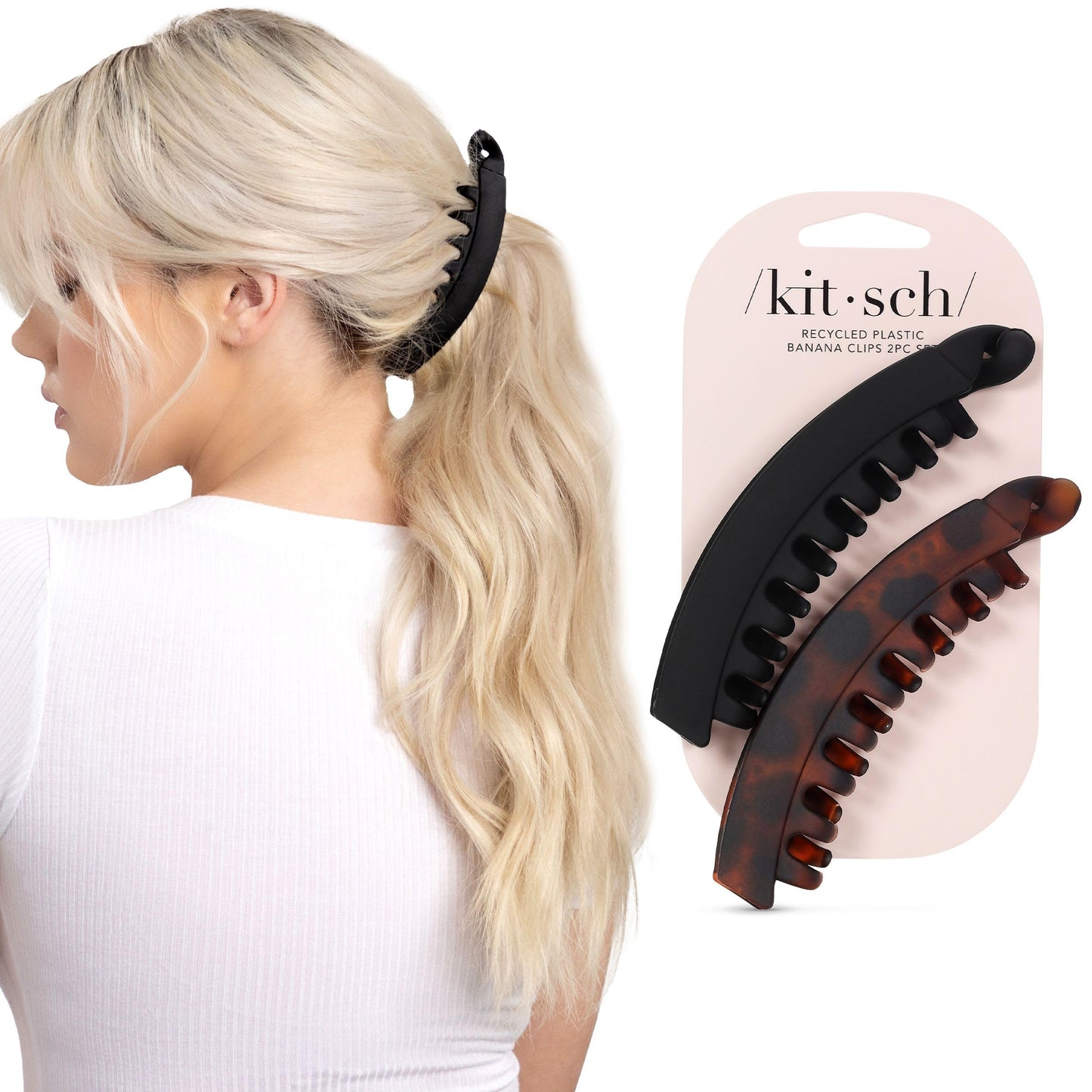 Kitsch Recycled Plastic Large Oversized Matte Hair Clips for Women, Big Claw Clips for Thick Hair, Girls (Black)