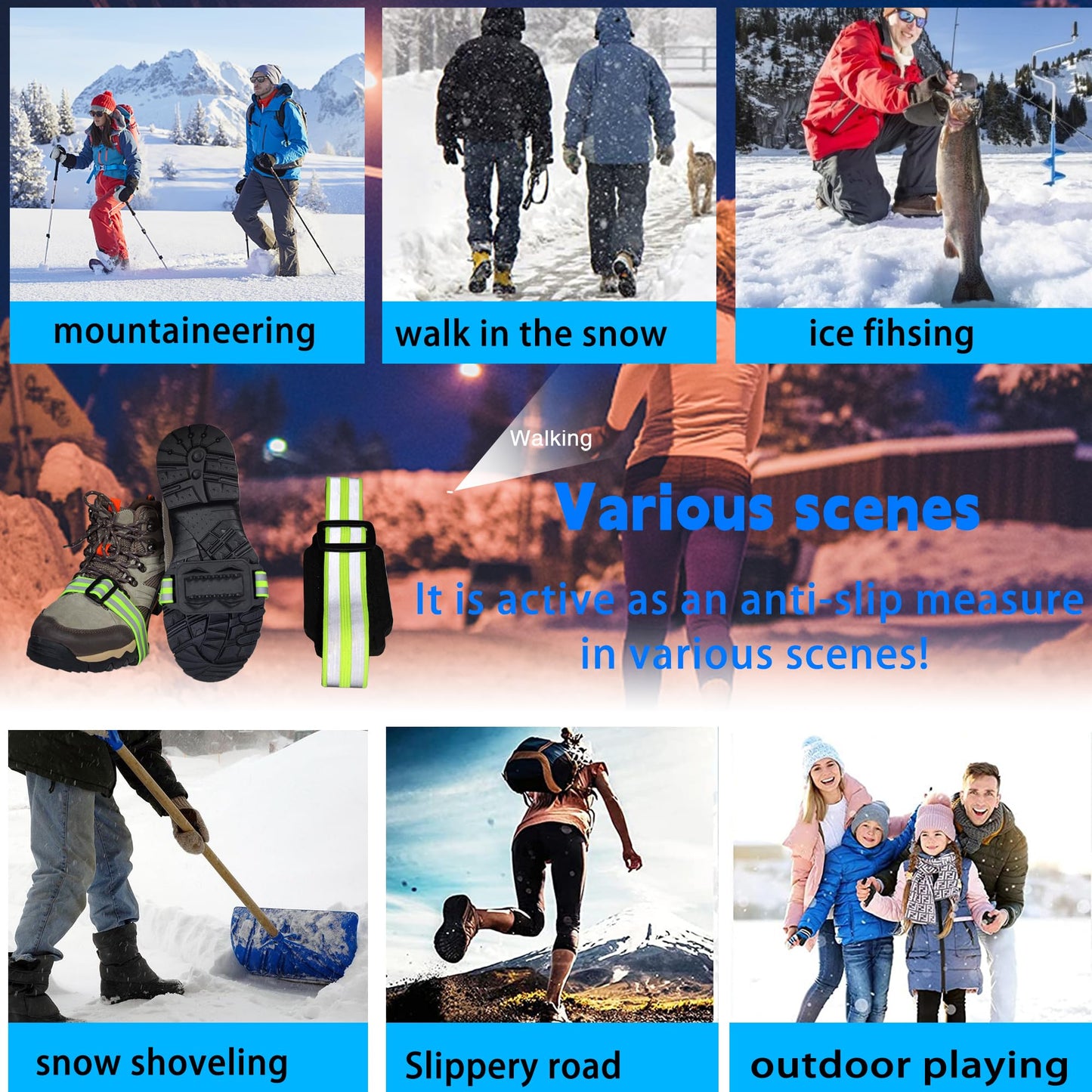 Ice Cleats Mid-Sole Snow Traction Cleats Crampons Easily Rotate Non Slip Grippers for Shoes and Boots Winter Walking on Snow Ice for Men Women,Yellow