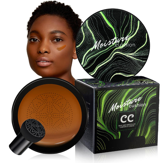 Air Cushion CC Cream - Mushroom Head BB Cream Foundation Makeup Moisturizing Concealer Long-Lasting, Cushion Foundation Full Coverage Self Adjusting for Mature Skin & All Skin Types (Deep)