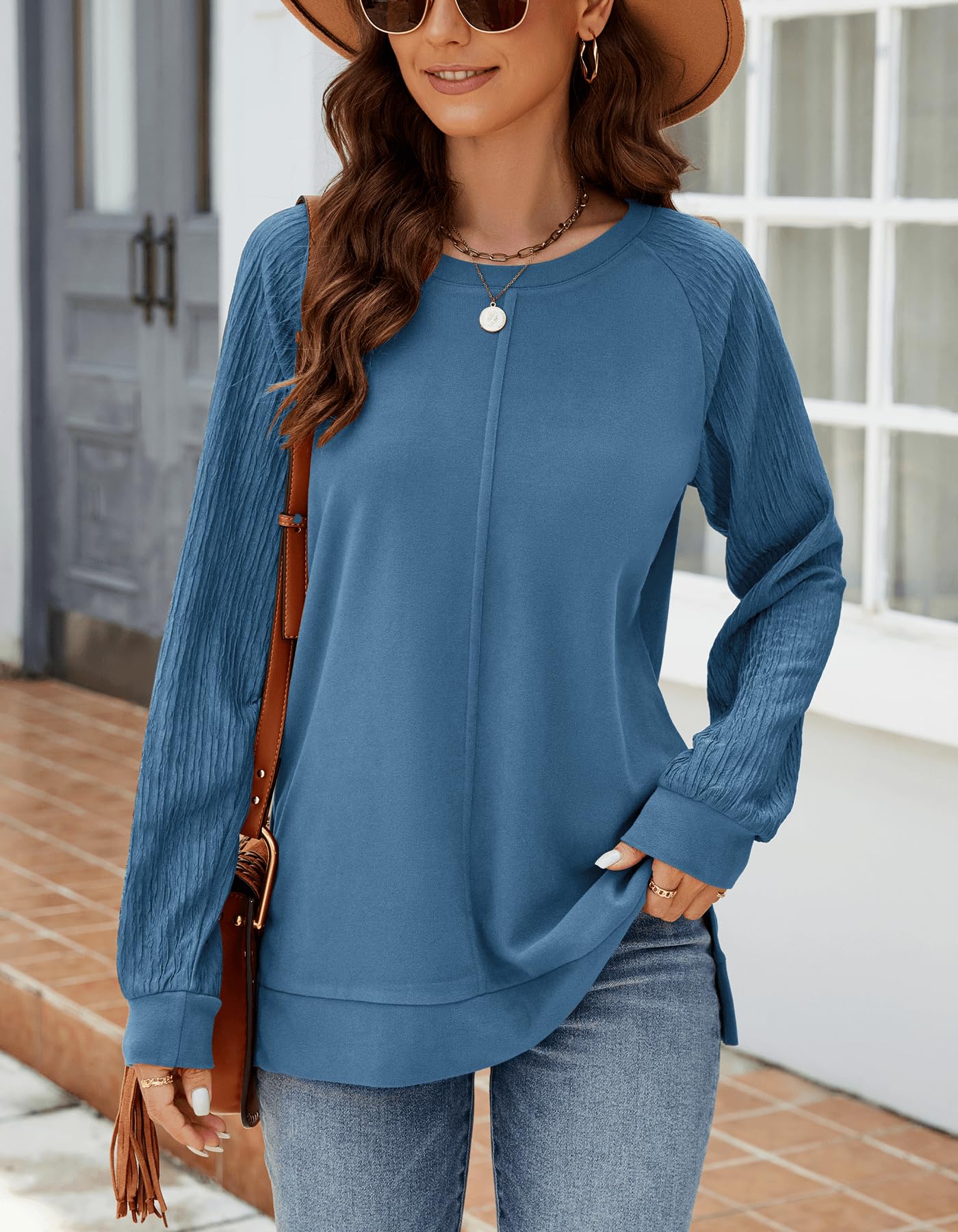 Aifer Sweatshirt For Womens Fashion Winter Tops Cozy Long Sleeve Shirts Trendy Business Casual Outfits 2024 Peacock Blue