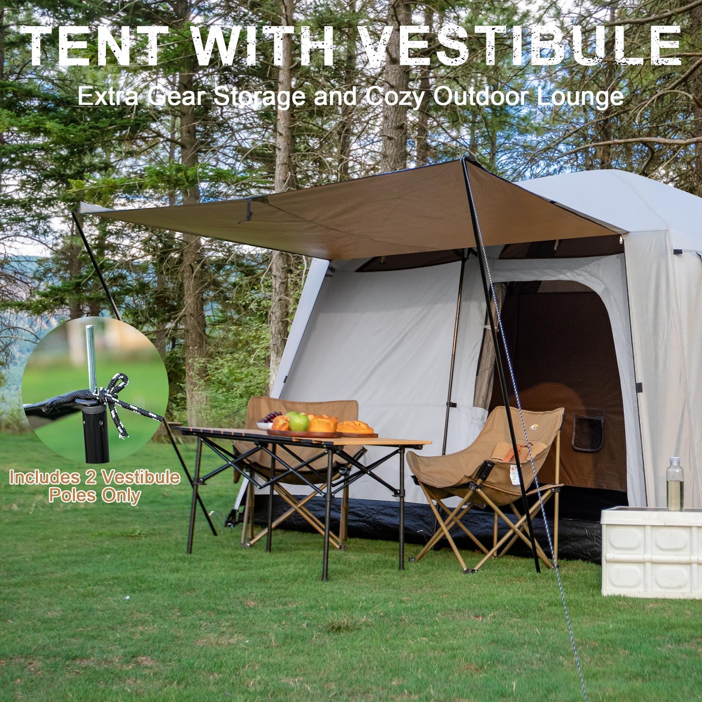 Castle Unicorn 4-6 Person Camping Tent, Large Family Cabin Tents with Porch & Rainfly, Double Layer Waterproof Glamping Tent with 2 Rooms 2 Doors, Portable Big Tents for Outdoor Camping Hiking Party