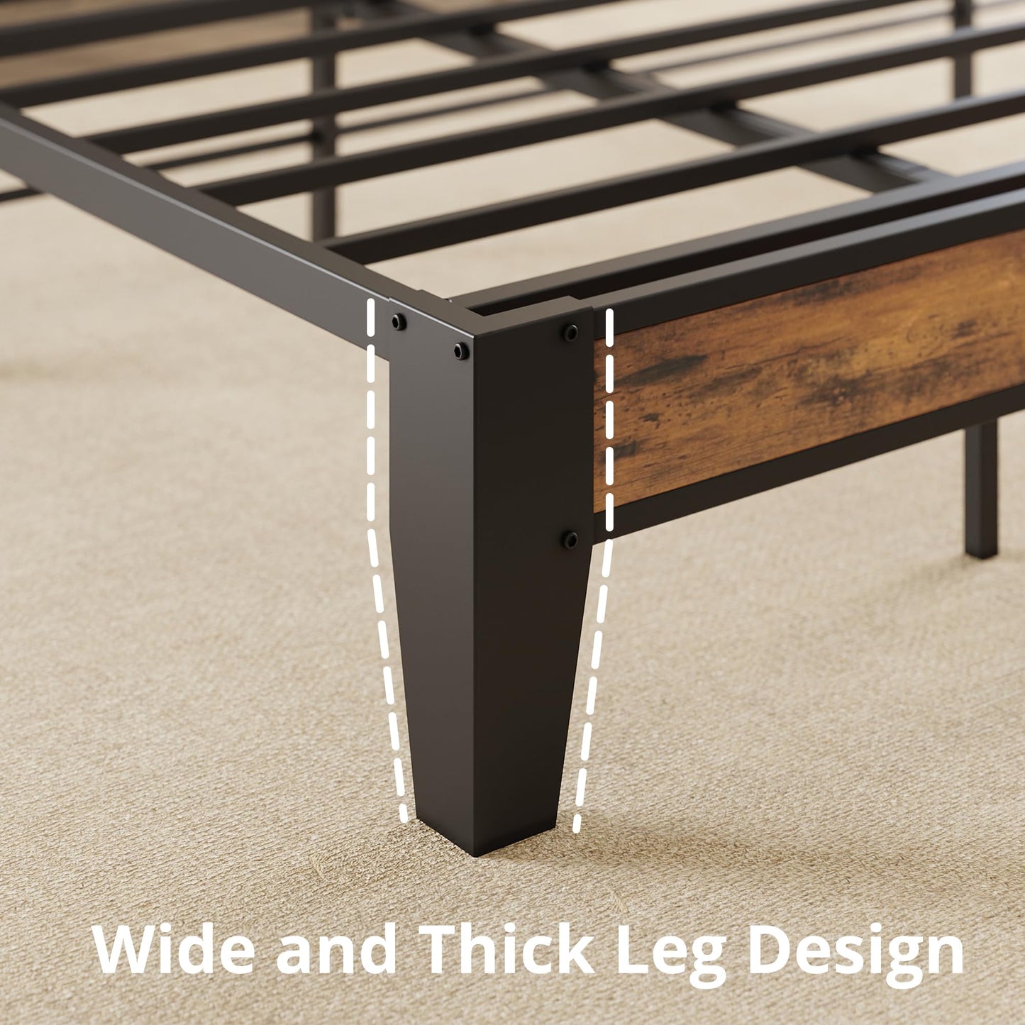 ANCTOR Twin Bed Frames, Storage Headboard with Outlets, Easy to Install, Sturdy and Stable, No Noise, No Box Springs Needed, Rustic Brown and Black