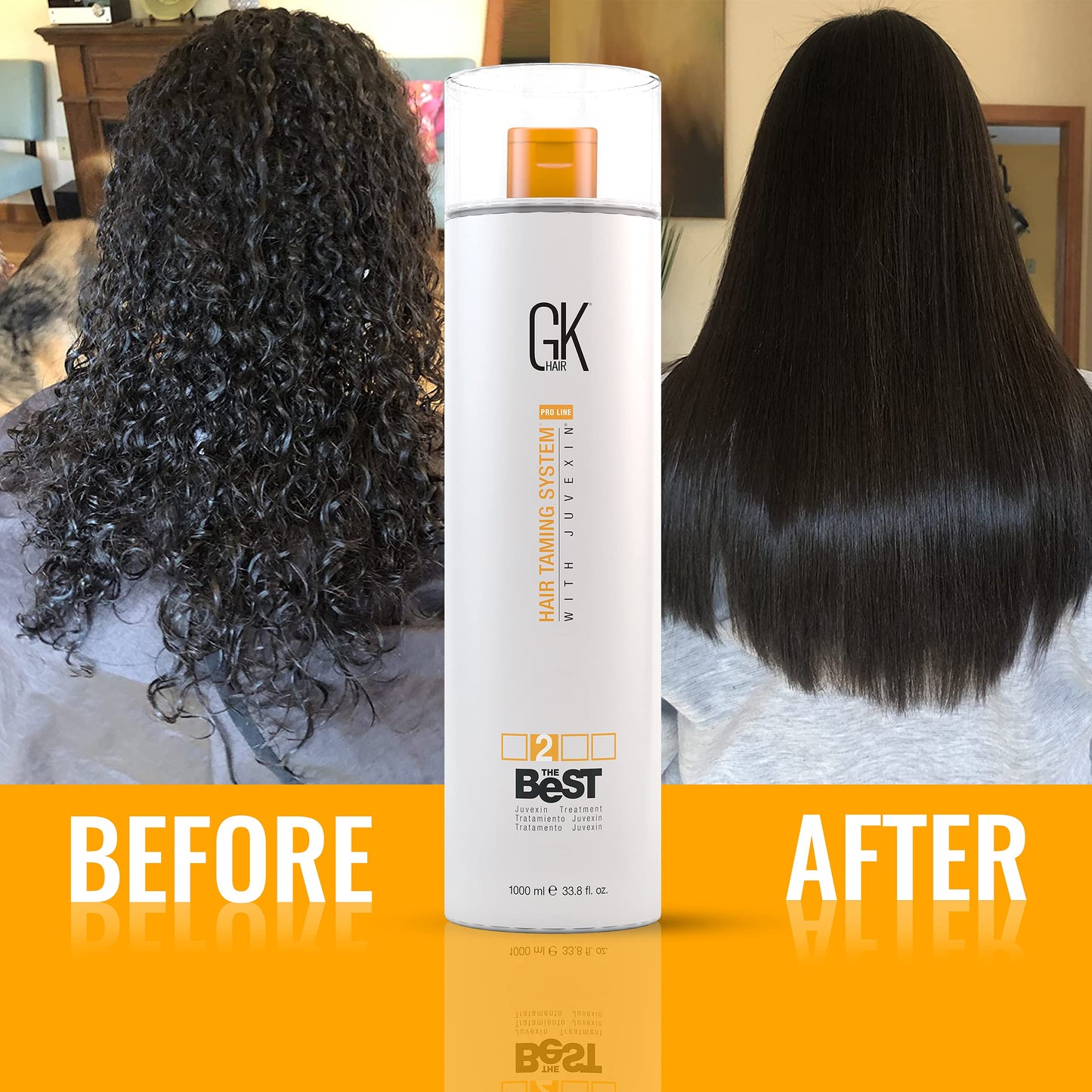GK HAIR Global Keratin The Best (33.8 Fl Oz/1000ml) Smoothing Keratin Hair Treatment - Professional Brazilian Complex Blowout Straightening For Silky Smooth & Frizz Free Hair