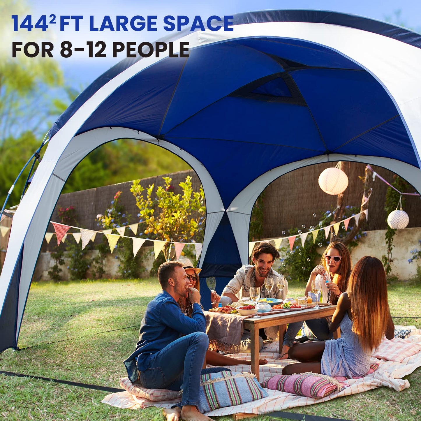 UNICAMPER Large Beach Canopy Tent UPF 50+ 12x12 ft Waterproof & Rainproof Dome Sun Shelter for 8-10 Person with 2 Side Walls, Perfect for Camping, Backyard, Fishing, Parties, Picnics