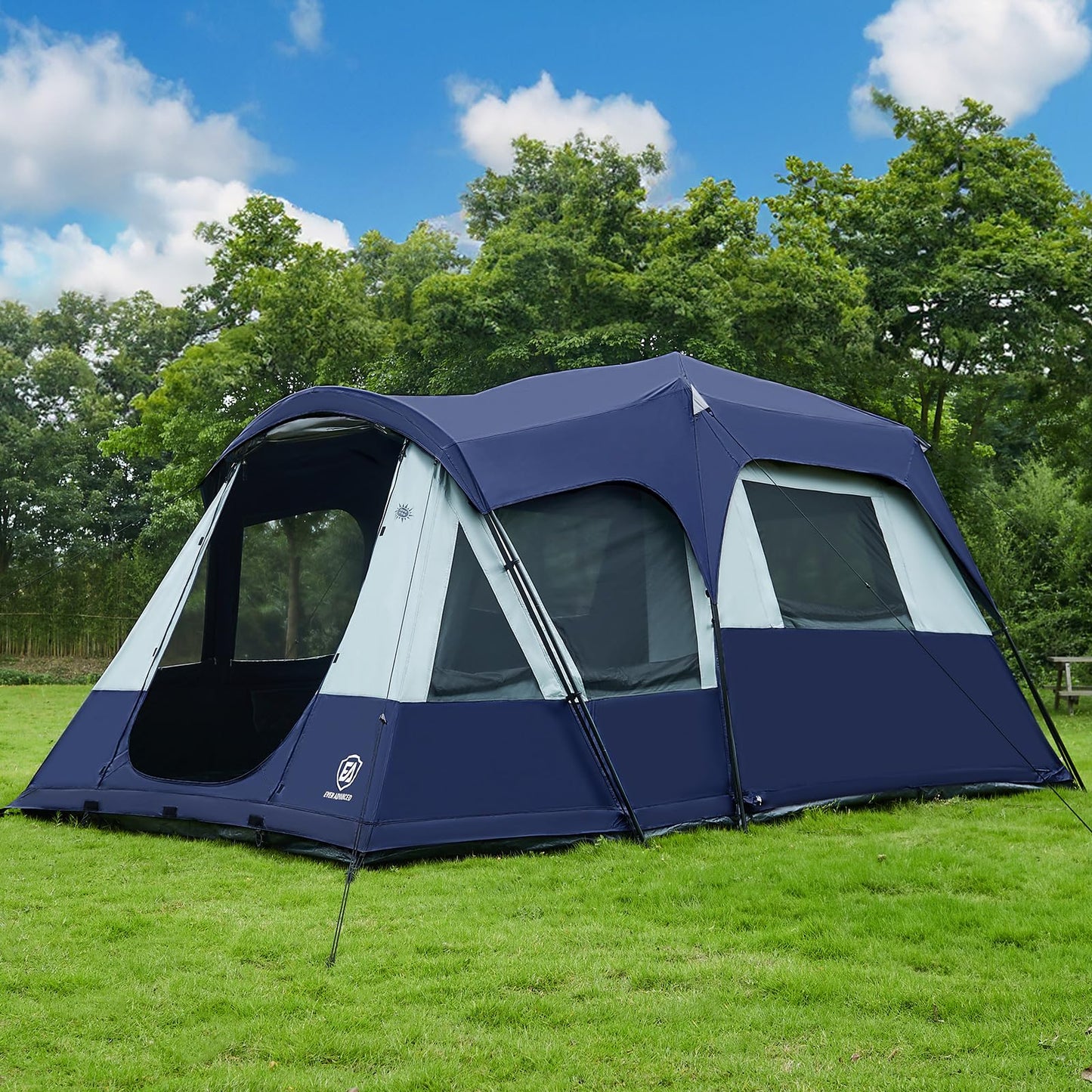 EVER ADVANCED 8 Person Blackout Cabin Tent, Camping Tent with Multi Room, Family Tent with Extra Porch and Rainfly, 2 Rooms Huge Portable with Carry Bag, Water Resistant