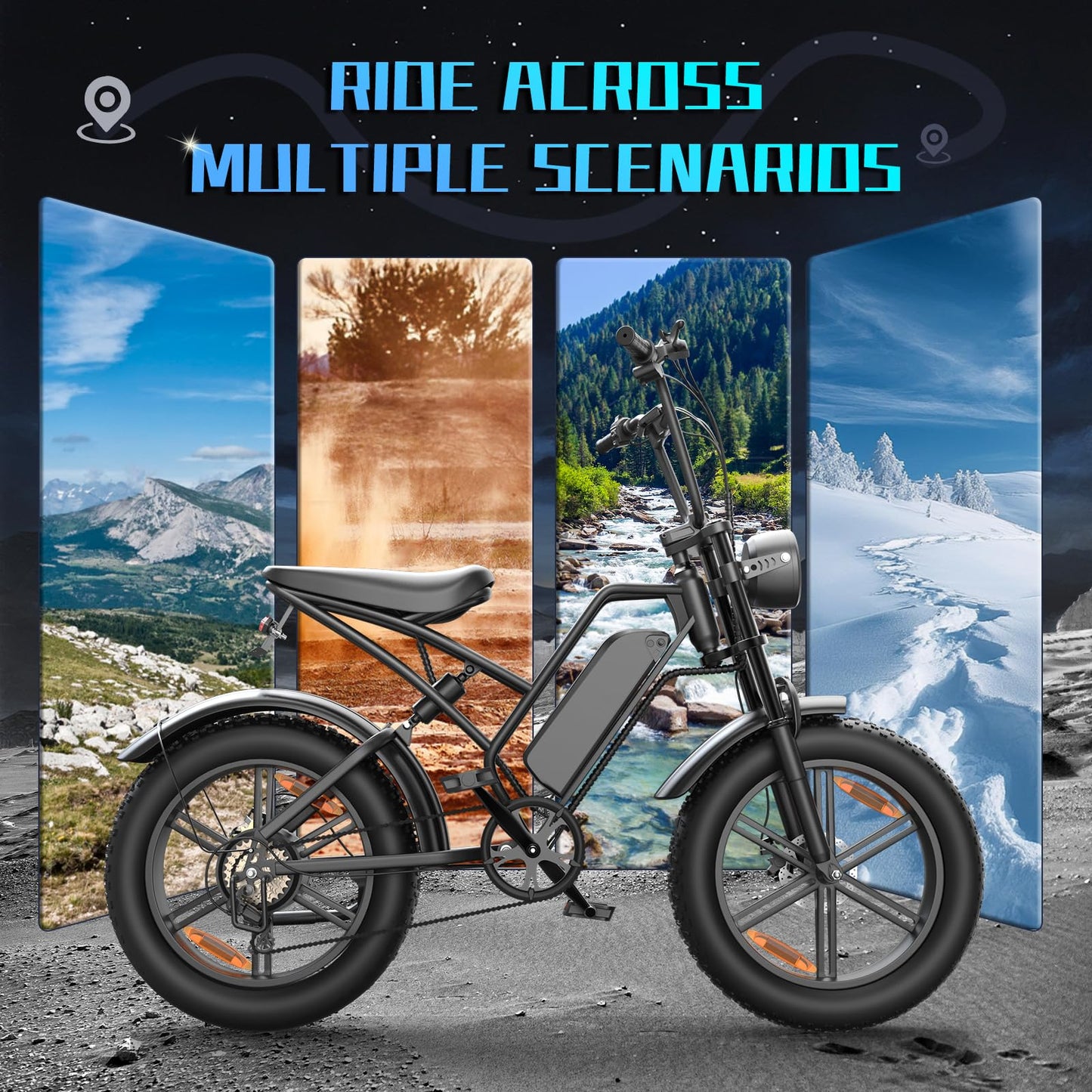 E500 Electric Bike for Adults 1000W Peak Motor, 20" Fat Tire Electric Bicycles with 40 Miles PAS Range, 7 Speed E-Bike with 48V Removable Battery, Dirt Ebike for Mountains, Sand, Road, Beach, Snow