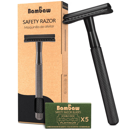 Bambaw Double Edge Safety Razor for Men & Women, Metal Razor with 5 Double Edge Safety Razor Blades, Eco-Friendly Razor – Silver