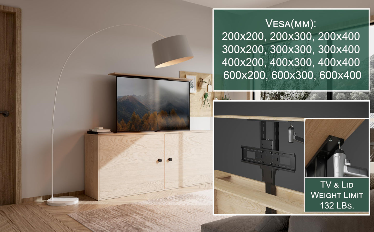 ynVISION.DESIGN Motorized TV Lift Mount for 37"-77" TV's | Vertical Lift Motor TV Stand with RF Remote and Smart Phone Control via WiFi