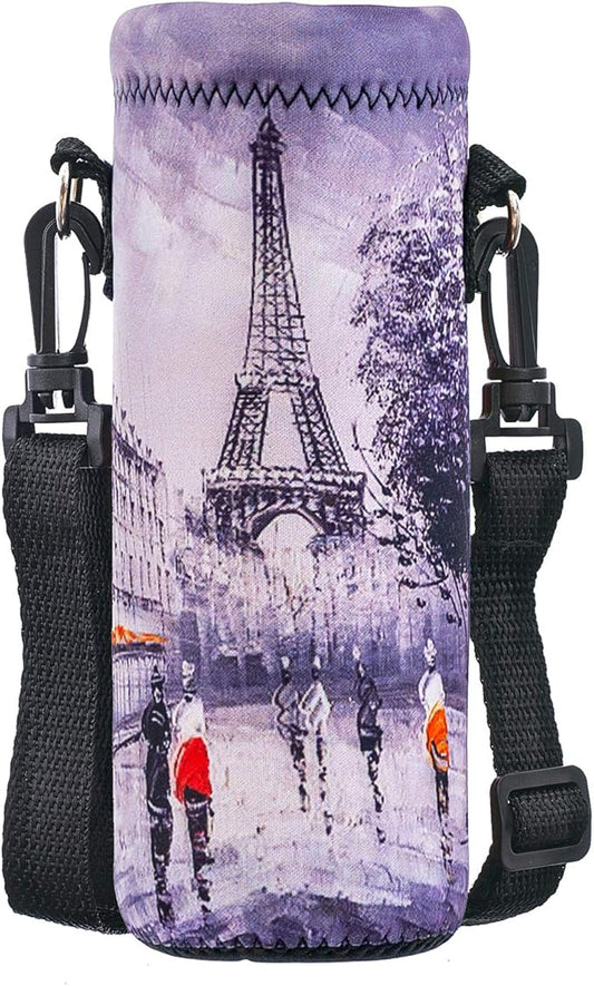 Water Bottle Sling Case Bag Carrier Holder - 500ML 750ML 1000ML Neoprene Water Bottle Sleeve Cooler Cover Pouch with Adjustable Shoulder Strap for Men Women Travel Camping Walking Hiking Running