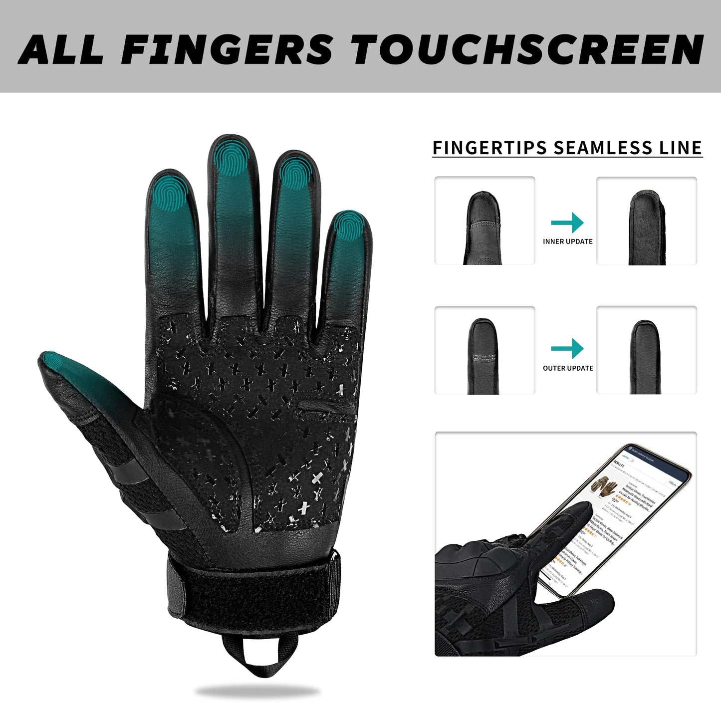 FUYUANDA Outdoor Gloves for Men Touchscreen Full Finger Motorcycle Winter Gloves for Cycling Motorbike Hiking Camping
