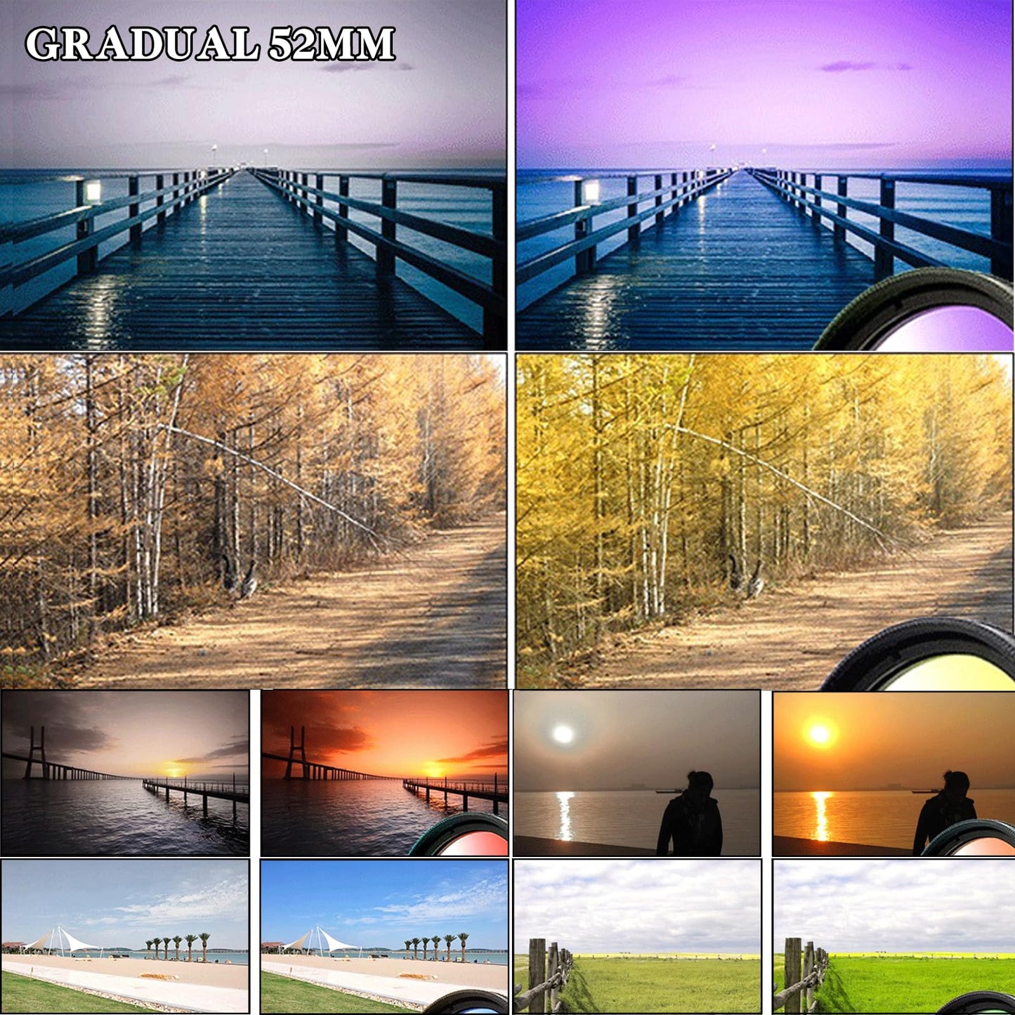 10 in 1 Cell Phone Camera Lens Kit, 52MM Clip-On CPL Phone Camera Lens Filter Kit Including 10x Macro, CPL Polarizer, 7 Colour Filters Compatible with iPhone and Other Phones