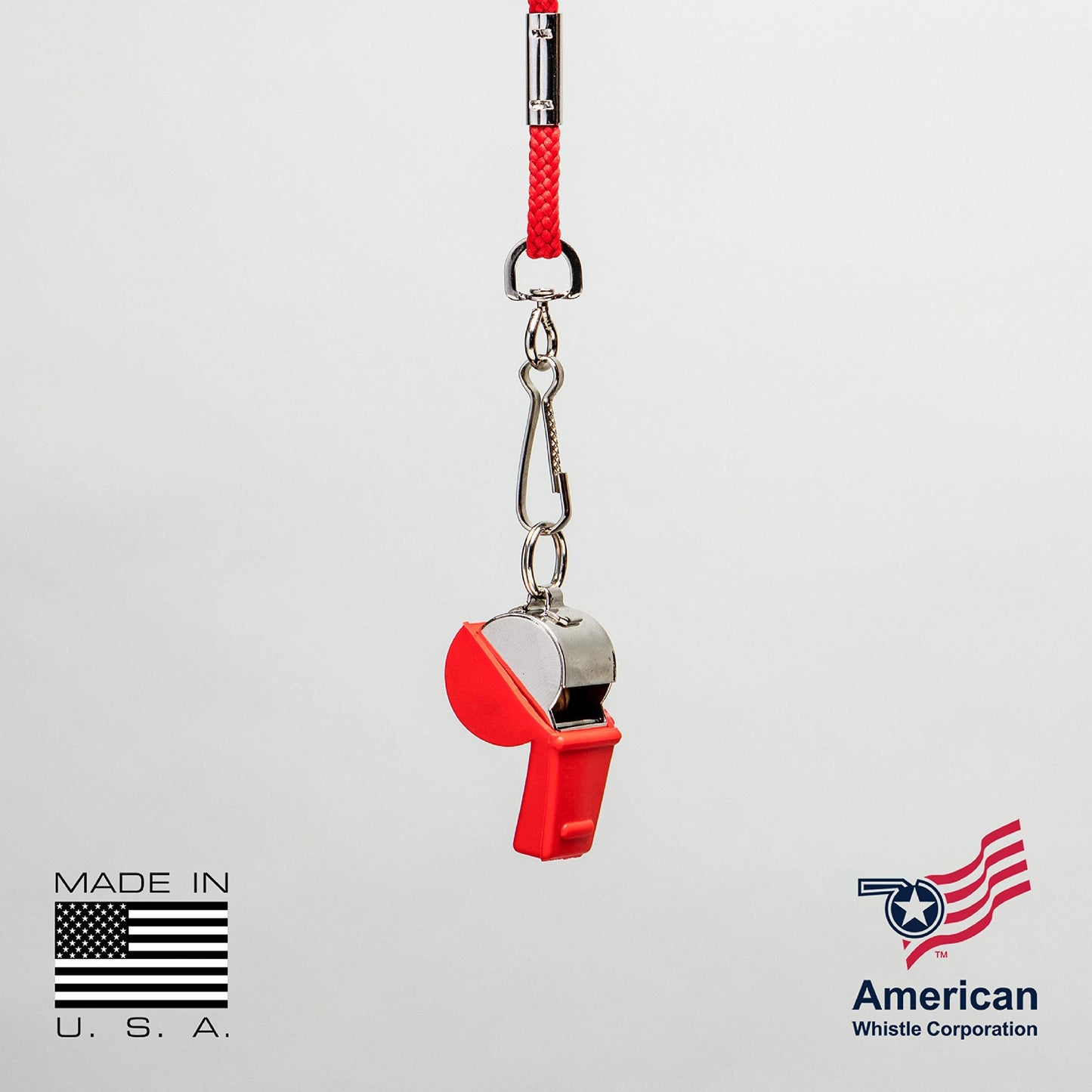 American Whistle Corporation American Classic Whistle - 126 db Solid Brass Whistle with Lanyards and Safe-T-Tip - Made in America (Red)