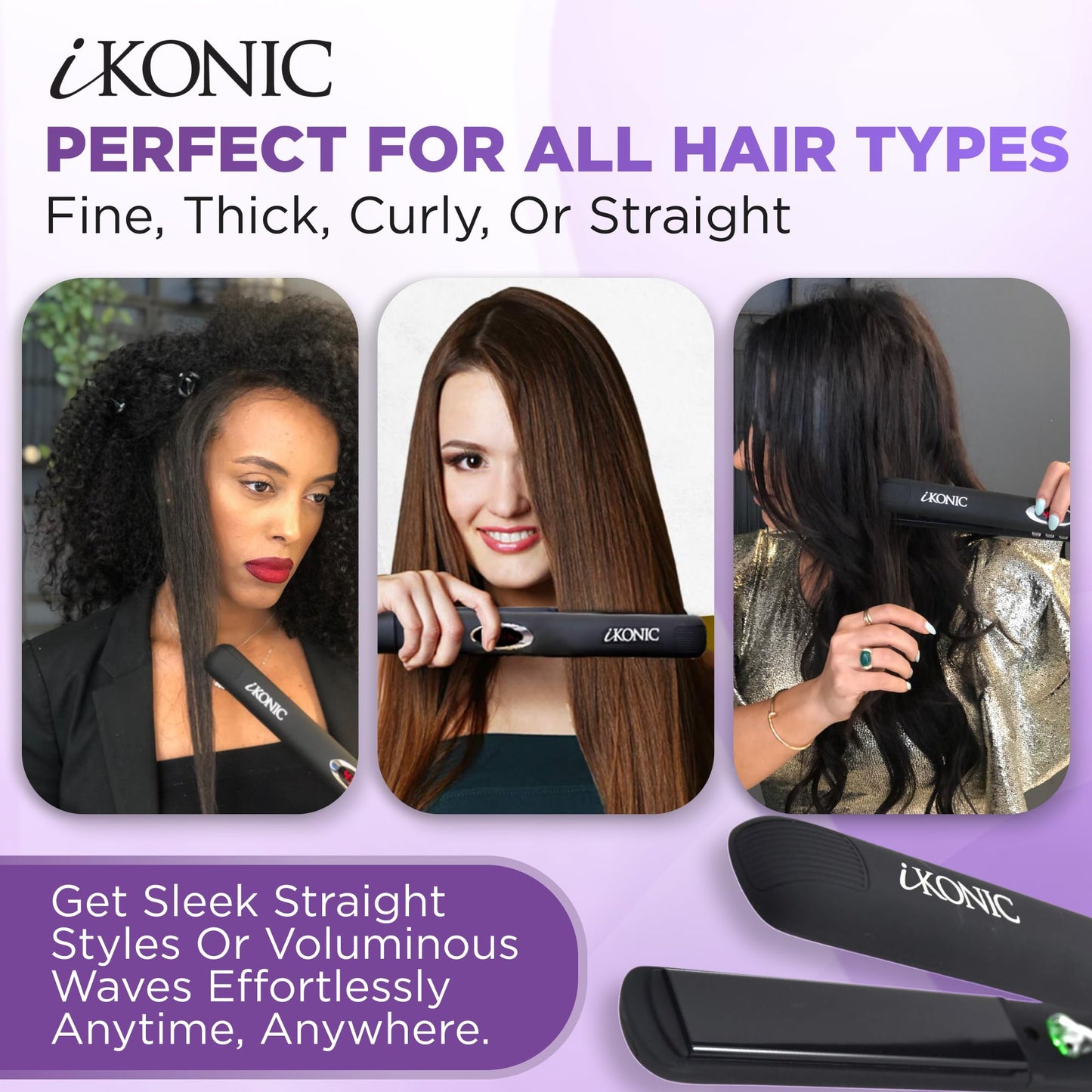 IKonic 100% Tourmaline Ceramic Hair Straightener & Curler– Anti-Static Infrared Ionic 2-in-1 Dual Voltage Flat Iron –1” Floating Plates, Adjustable Temp 140–450°F, Frizz-Free & Fast Heat Hair Iron