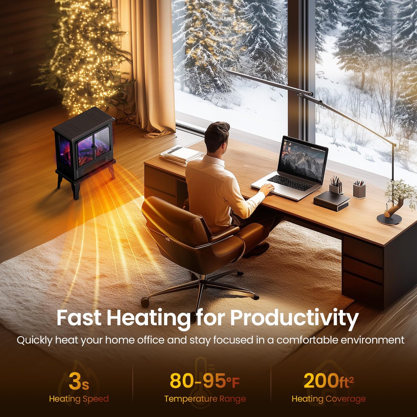 Air Choice Electric Fireplace Heater, 18.9" FreeStanding Fireplace Stove with 3D Flame, 750W/1500W Indoor Space Heater with Overheating Protection, Electric Heating for Living Room, Bedroom