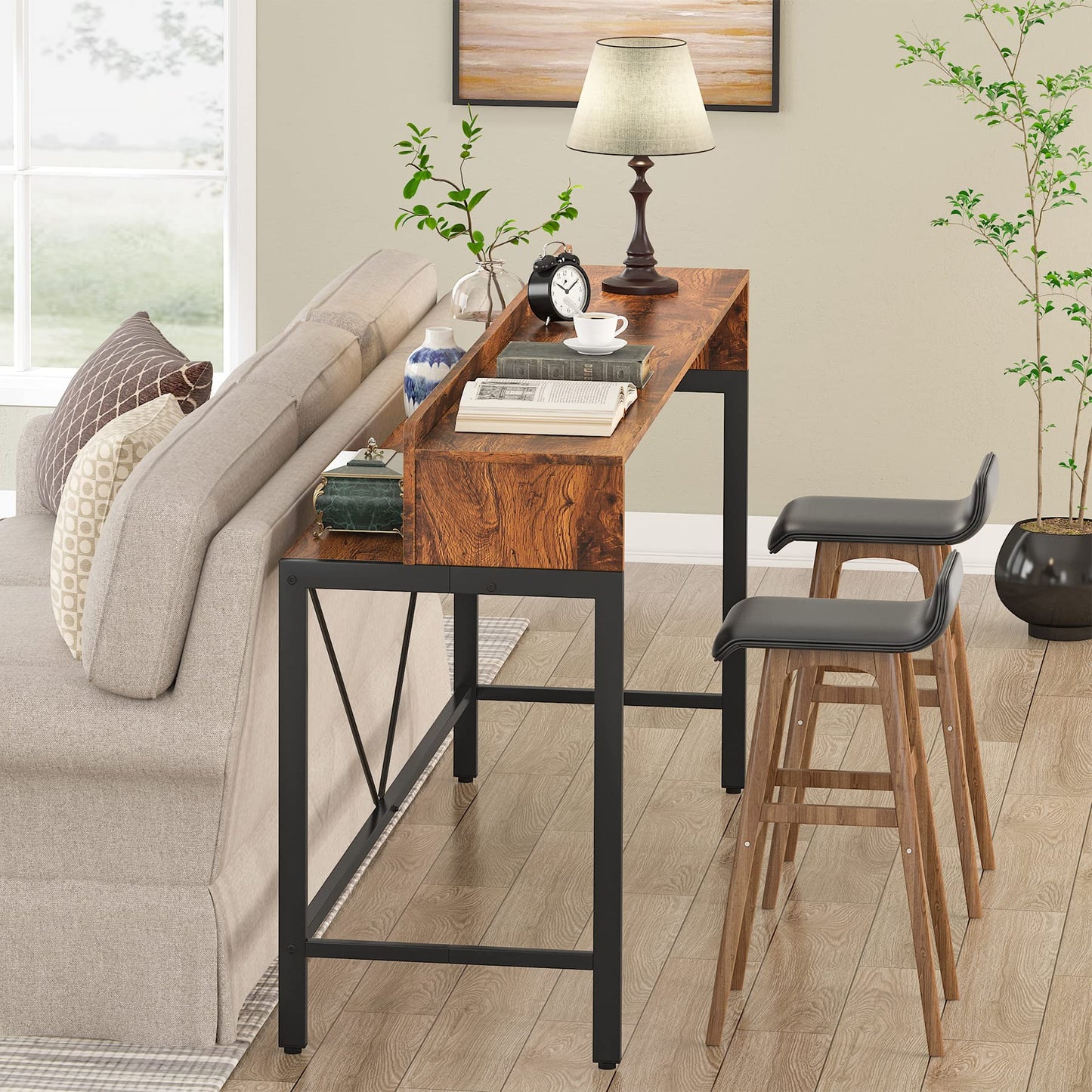 Tribesigns 71-Inch Extra Long Sofa Table Behind Couch, Narrow Console Table with Storage Shelves, Behind Couch Bar Table, Industrial Entryway Table for Living Room, Hallway, Rustic Brown