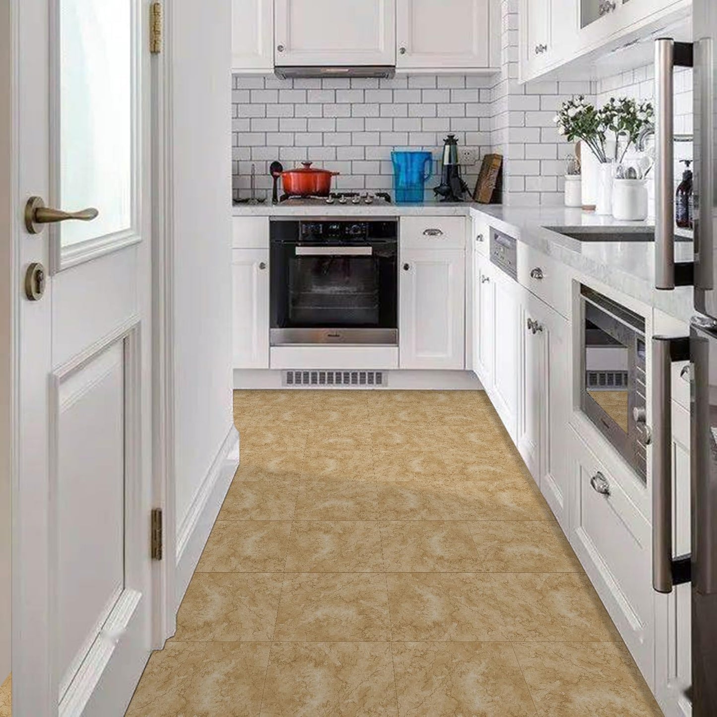 Alow Peel and Stick Floor Tile Yellow, Peel and Stick Flooring Waterproof,Marble Vinyl Flooring for Kitchen、Toilet、Laundry Room and More (12inX12in 10pcs)