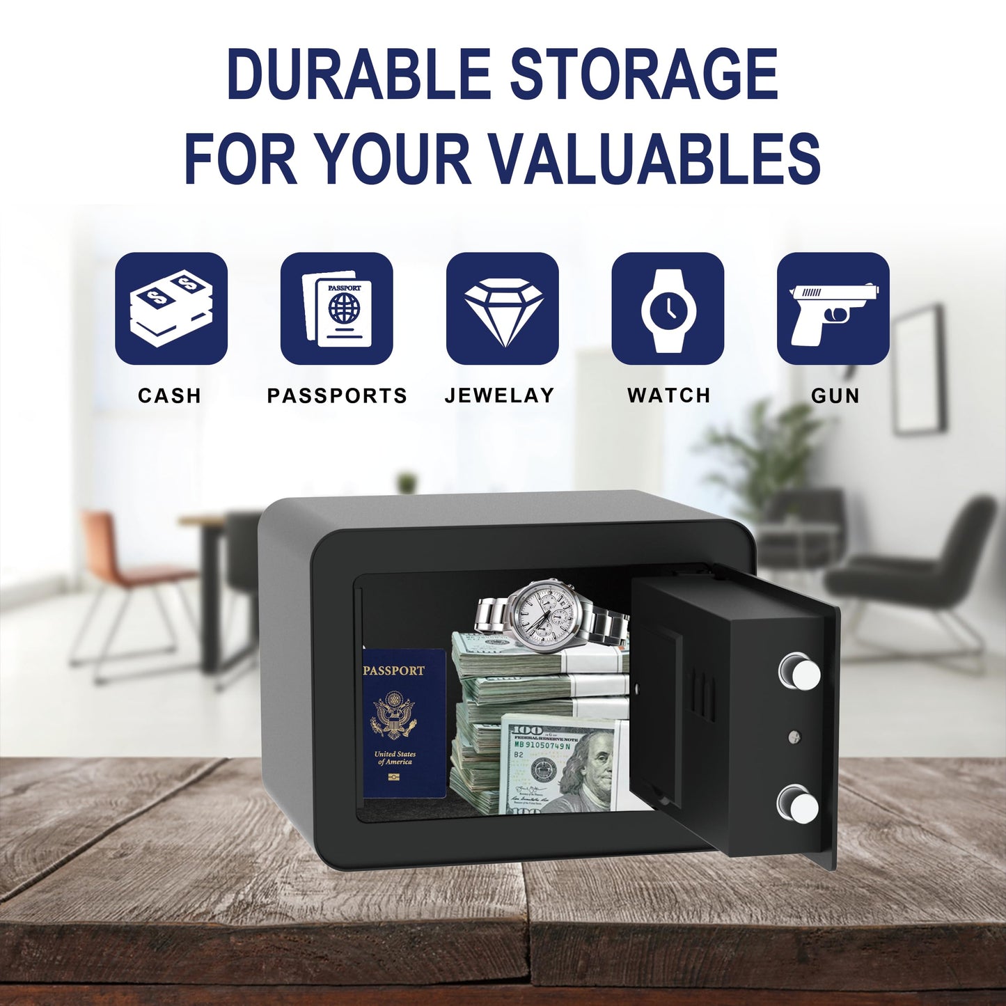 OUSURO Small Safe Box - Home Safe for Money Jewelry Documents, Solid Lock Box, Mini Security Box for Kids with Digital Electronic Security Keypad for Home Office Hotel (Black)