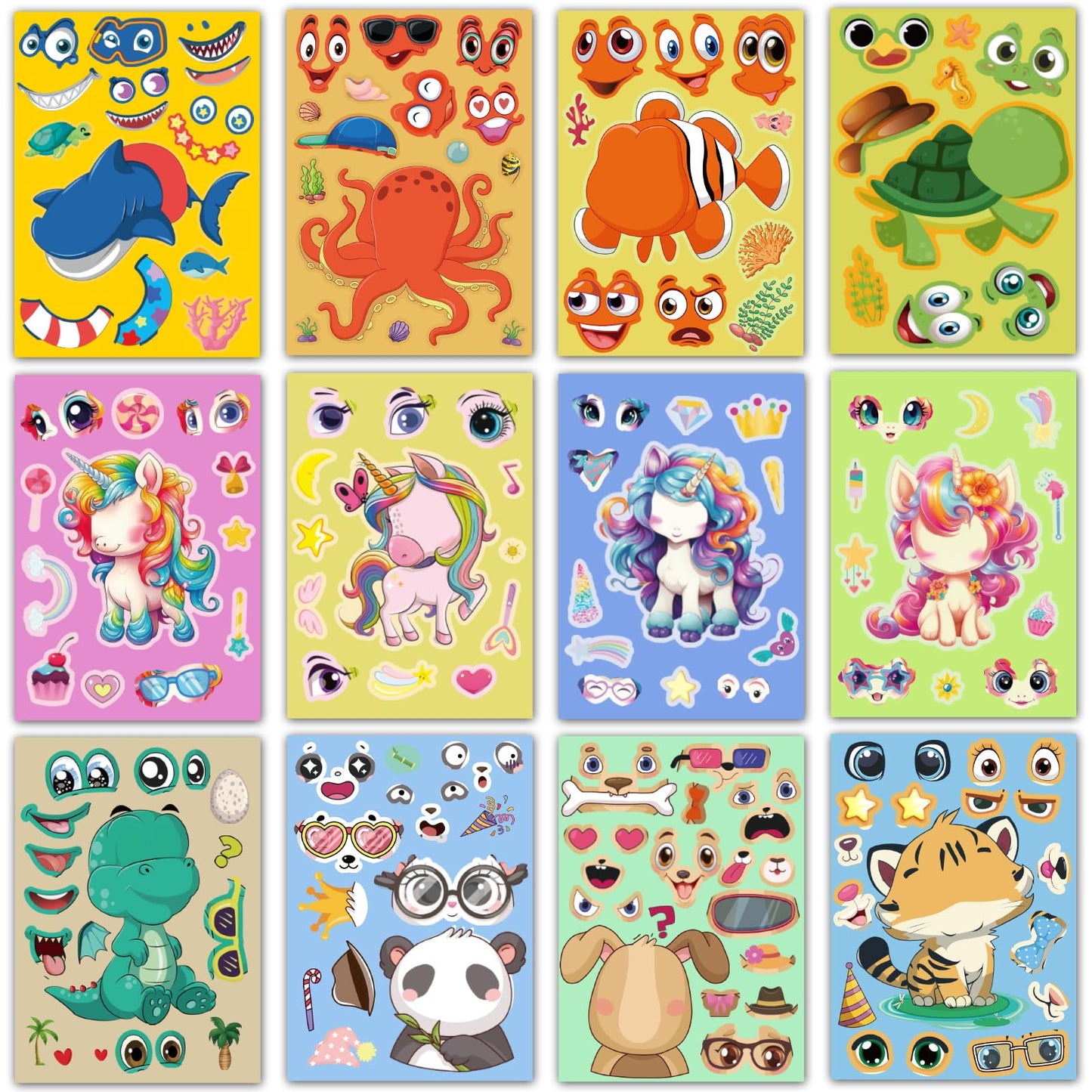 36 PCS 8.5”x5.9” Make Your Own Stickers for Kids - Mix and Match Make a Face Stickers Sheet, Fun Craft Activity for Toddlers, Party Favor Supplies