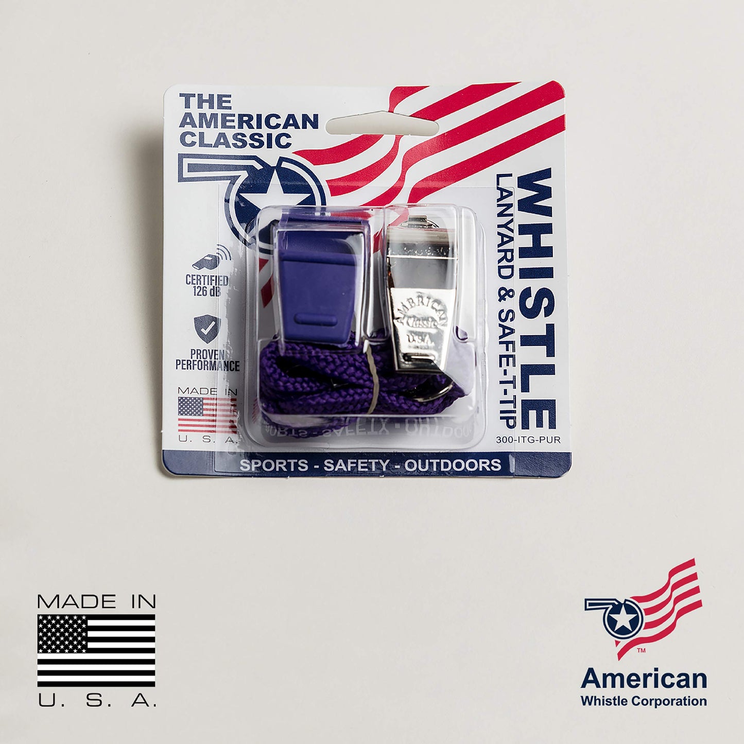 American Whistle Corporation American Classic Whistle - 126 db Solid Brass Whistle with Lanyards and Safe-T-Tip - Made in America (Purple)