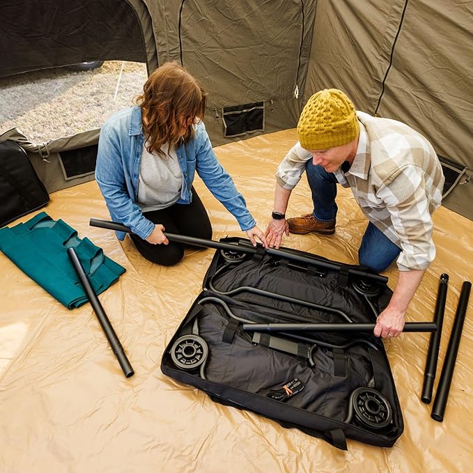 Disc-O-Bed Large Outdoor Convertible 2 Person Bench and Double Camping Cot Portable Bed Bunk System for Adults, Black