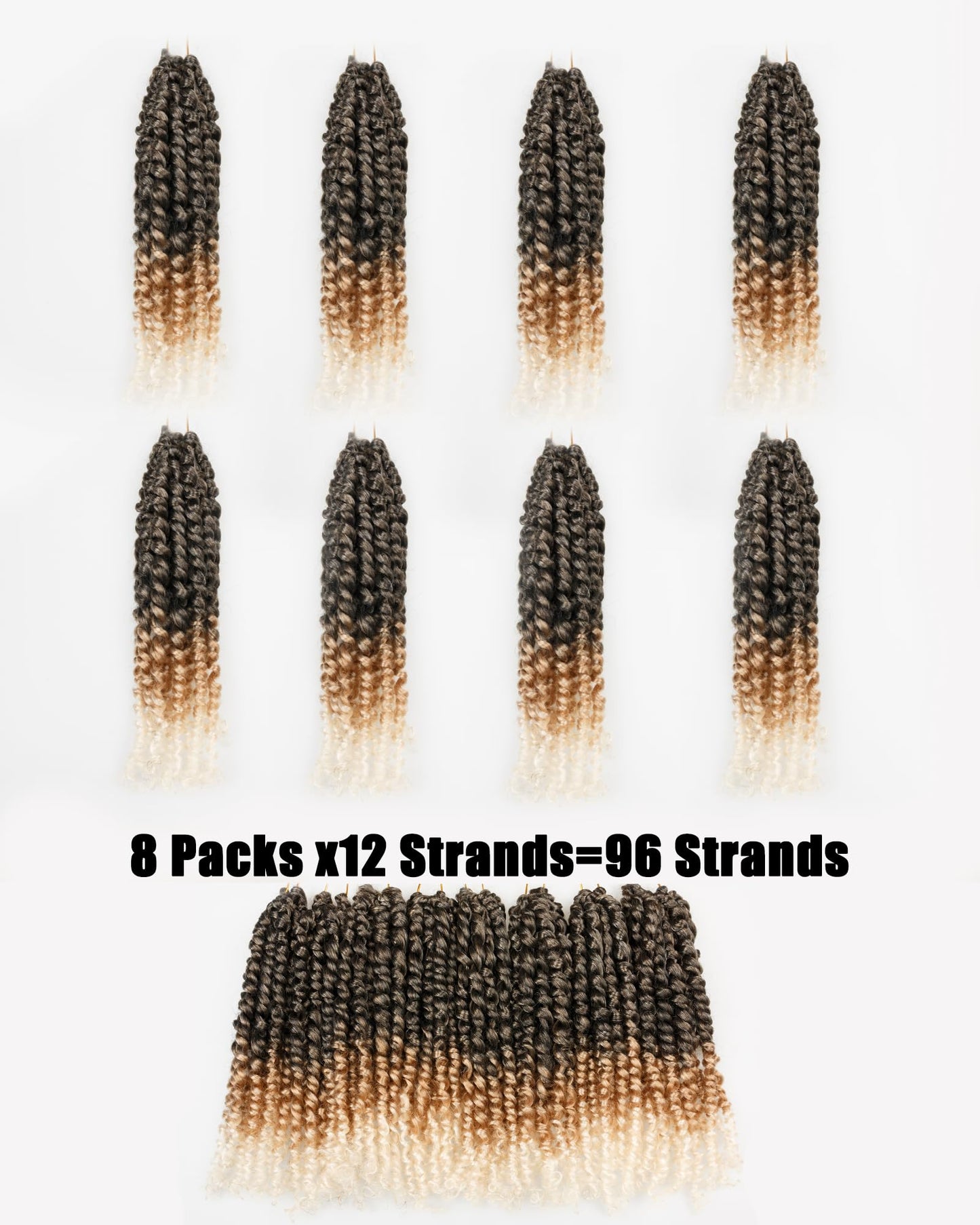 10 Inches 8 Packs Short Passion Twist Crochet Hair for Black Women and Kids-3 Tones Ombre Gray to Blonde to Off-white, Pre Looped Pretwisted Crochet Hair Extension(10"-8 Packs,Gray/27/613)