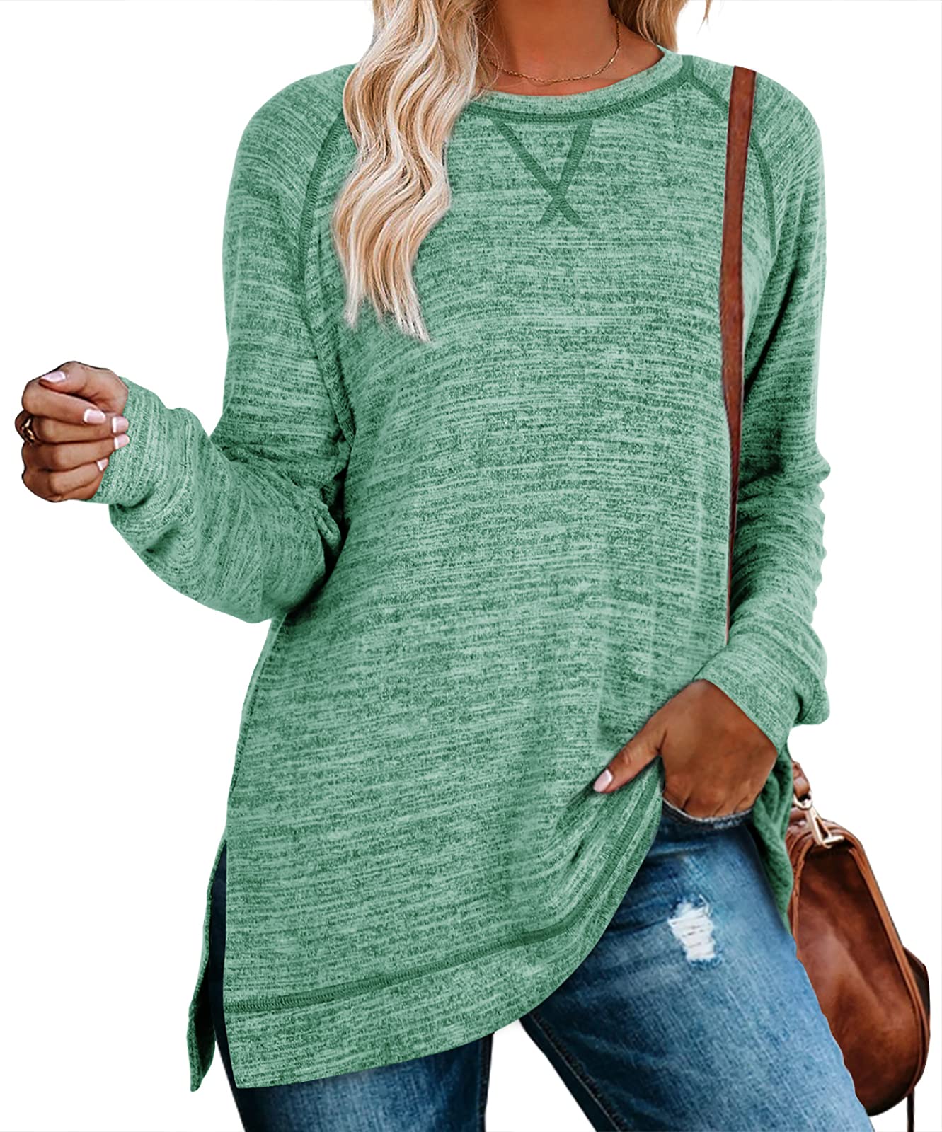 Aokosor Womens Sweaters 2024 Winter Christmas Fashion Clothes Casual Long Tops for Leggings Green XL