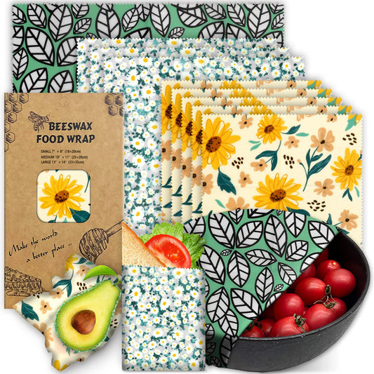 Reusable Beeswax Wrap - 9 Pack Eco-Friendly Beeswax Wraps For Food, Organic, Sustainable, Biodegradable, Zero Waste, Plastic-Free Food Storage, 1L Strawberry, 3M Orange, 5S Lemon Patterns