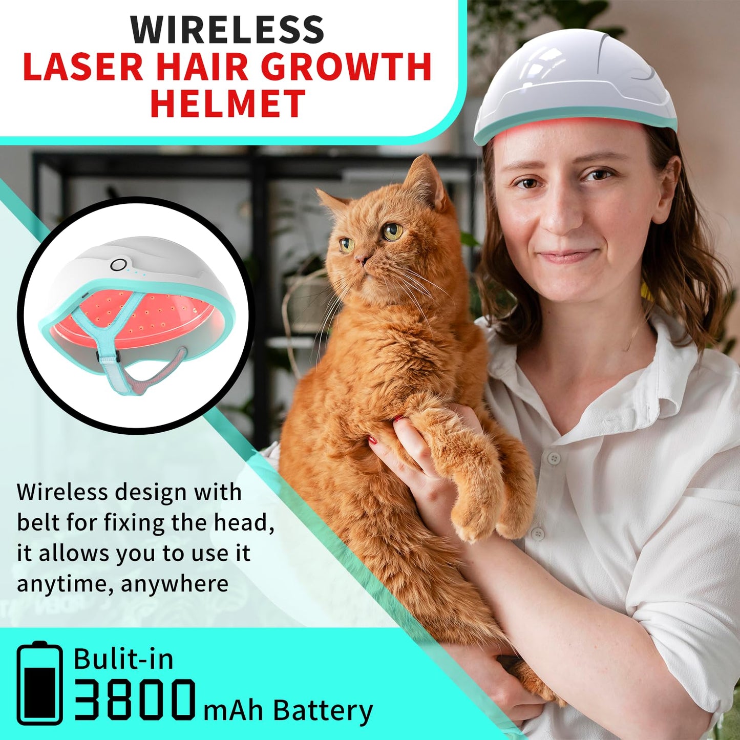 Laser Cap Wireless Laser Therapy Device for Hair Regrowth in Men & Women with Androgenic Alopecia
