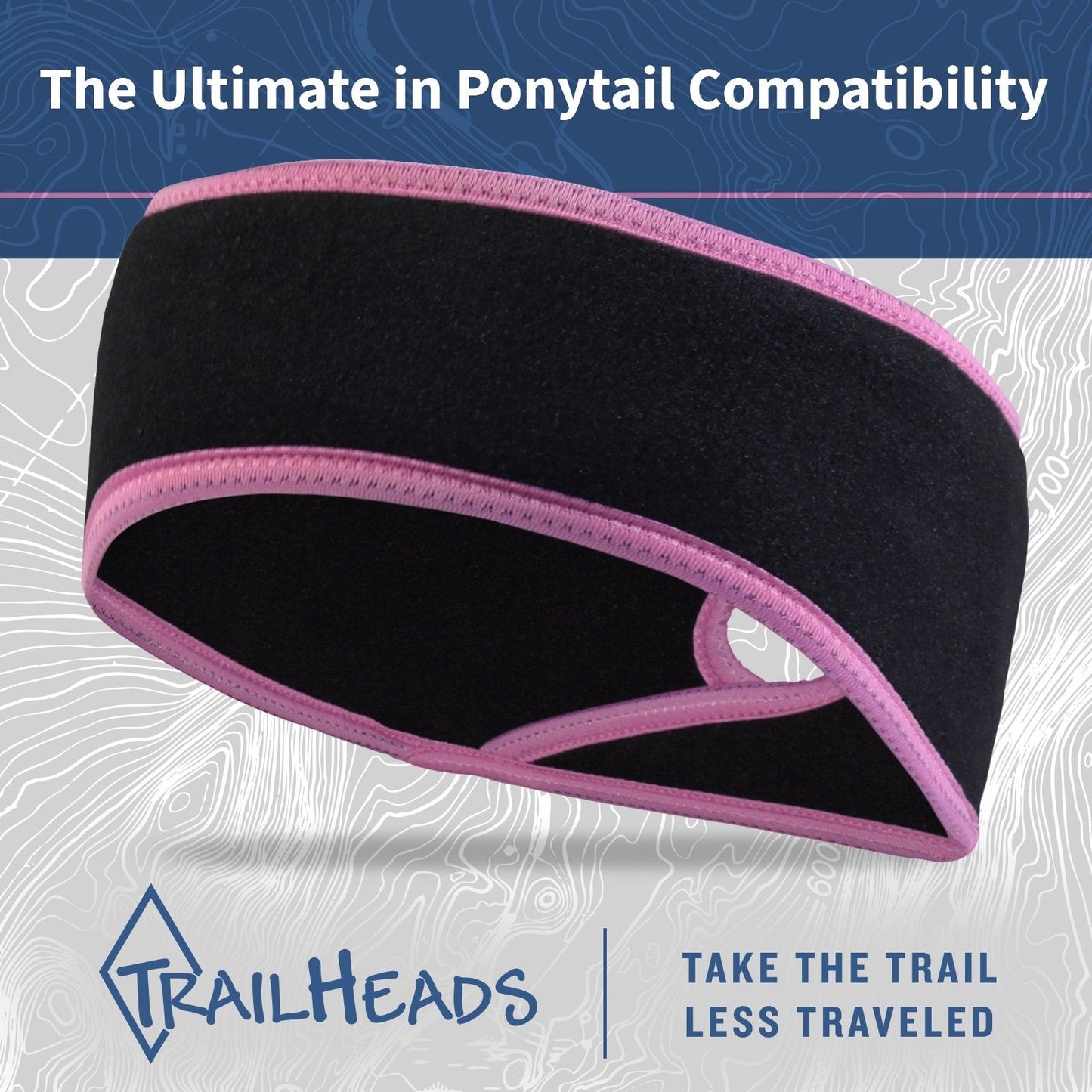 TrailHeads Women’s Ponytail Headband | Fleece Earband | Winter Running Headband - Black/Fast Pink