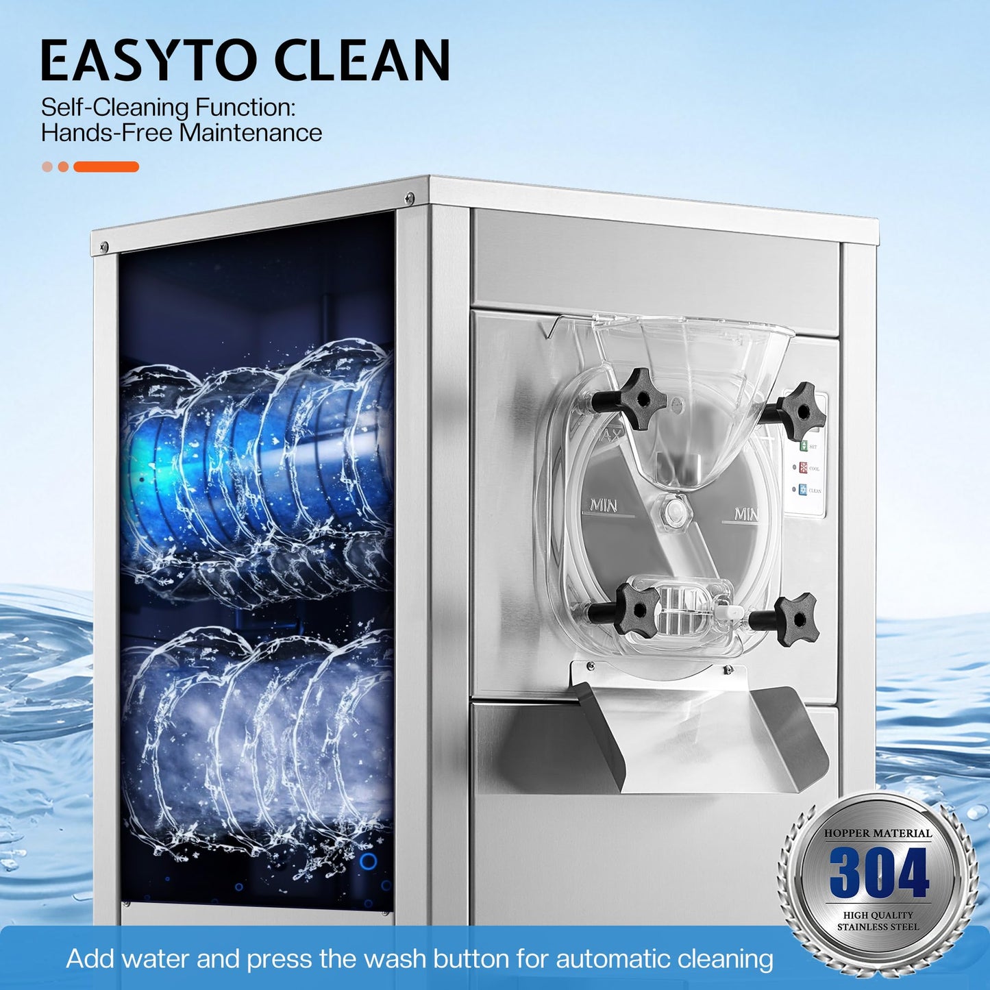 Jocisland 20L/H Commercial Hard Ice Cream Machine, 1600W Ice Cream Maker with 10L 304 Stainless Steel Cylinder, LED Panel, Auto Clean & Pre-Cooling for Restaurants & Snack Bars